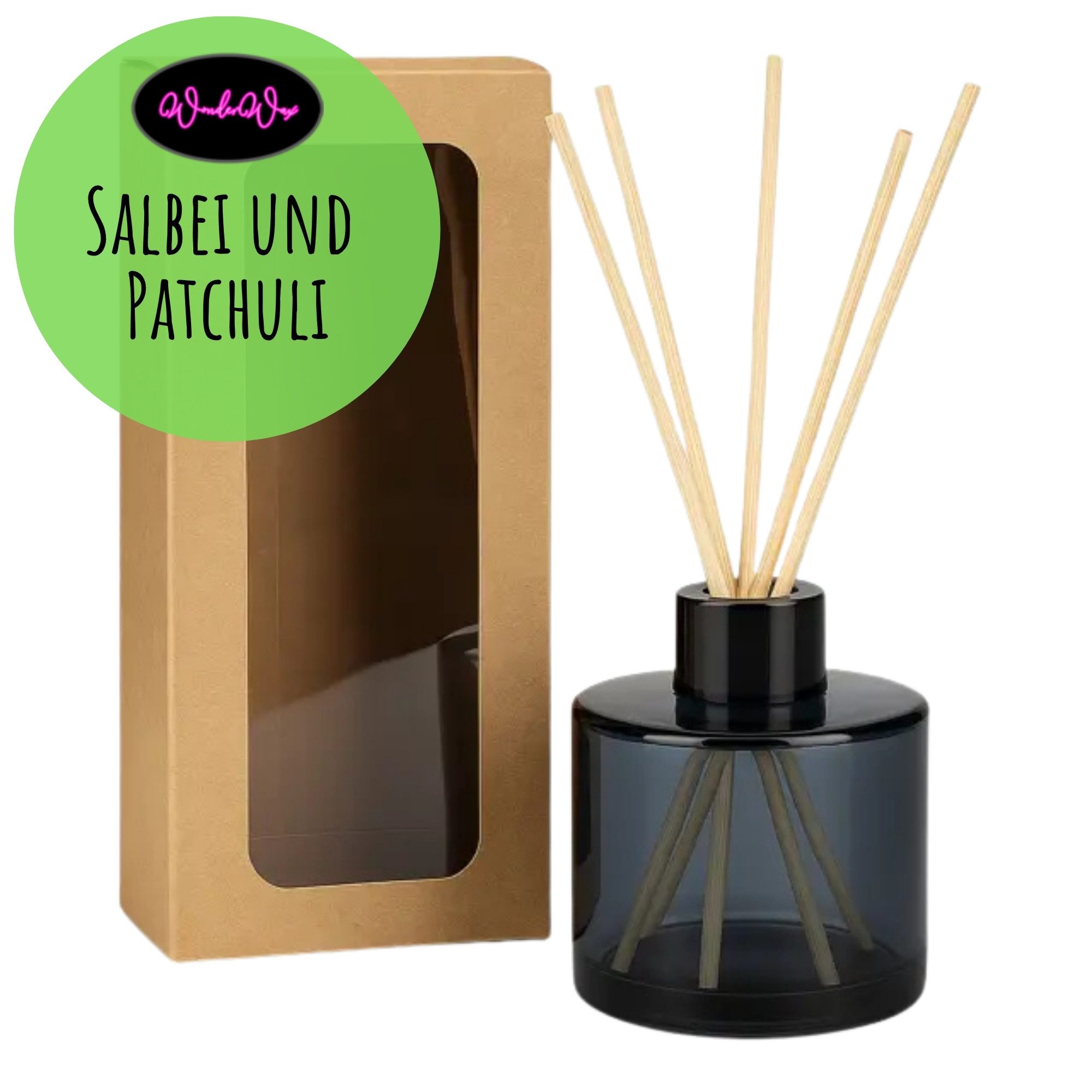 WonderWax Raumduft WonderWax® Reed Diffuser mit 5 Duftstäbchen 130ml, (Salbei und Patchuli), Duftrichtung: Salbei und Patchuli