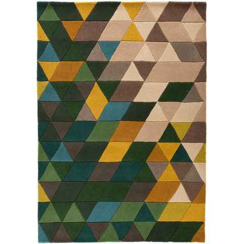 Wollteppich Prism, FLAIR RUGS, rechteckig, Höhe: 10 mm, aus 100% Wolle, mehrfarbig, geometrisches Muster, mit Hoch-Tief-Effekt