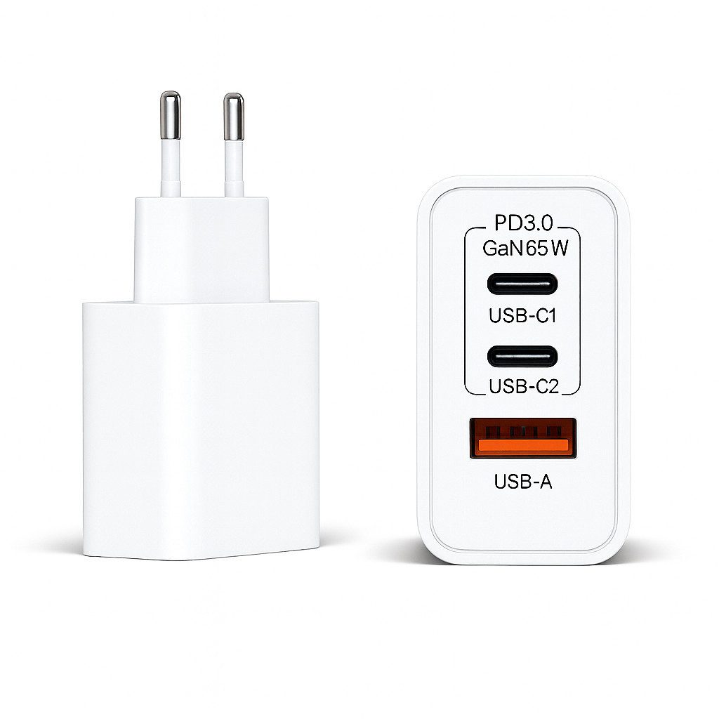 Alpha Electronics GaN 65W Schnellladegerät Smartphone-Ladegerät (3250 mA, Sparangebot, 1-tlg., Universelle Kompatibilität, USB-C PD je 65W, zusammen 33W, 1× USB-A QC 18W, für Smartphone uvm)