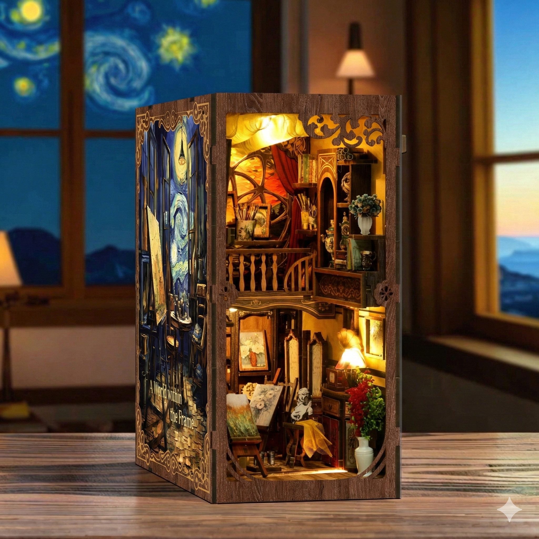 MagicHolz Buchstütze Van Gogh Sternennacht aus Saint-Rémy Book Nook