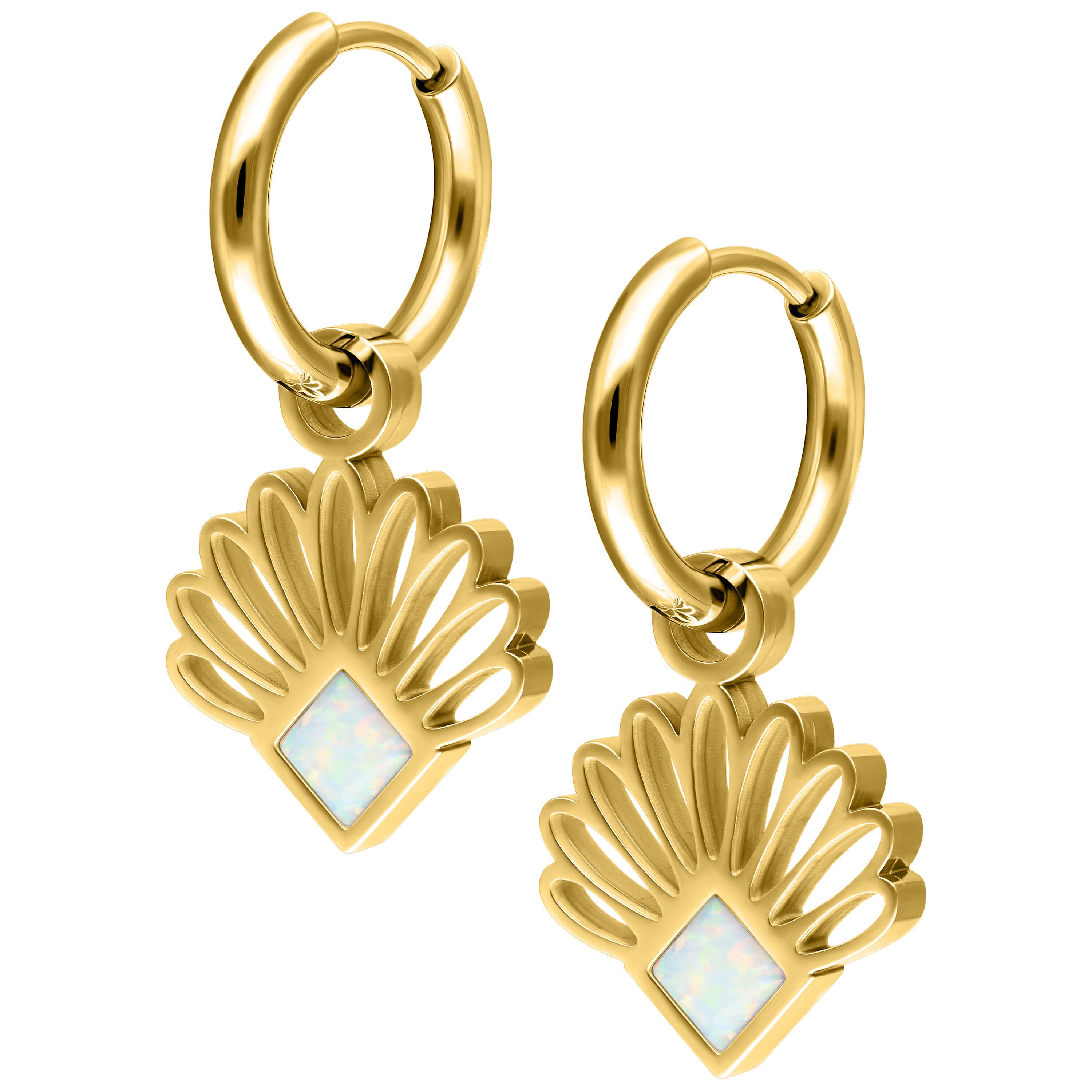 Wildcat Paar Ohrhänger Synthetic Opal Fan Hoops (Pair) - Gold, Chirurgenstahl 316L - wasserfest, langlebig, hautverträglich
