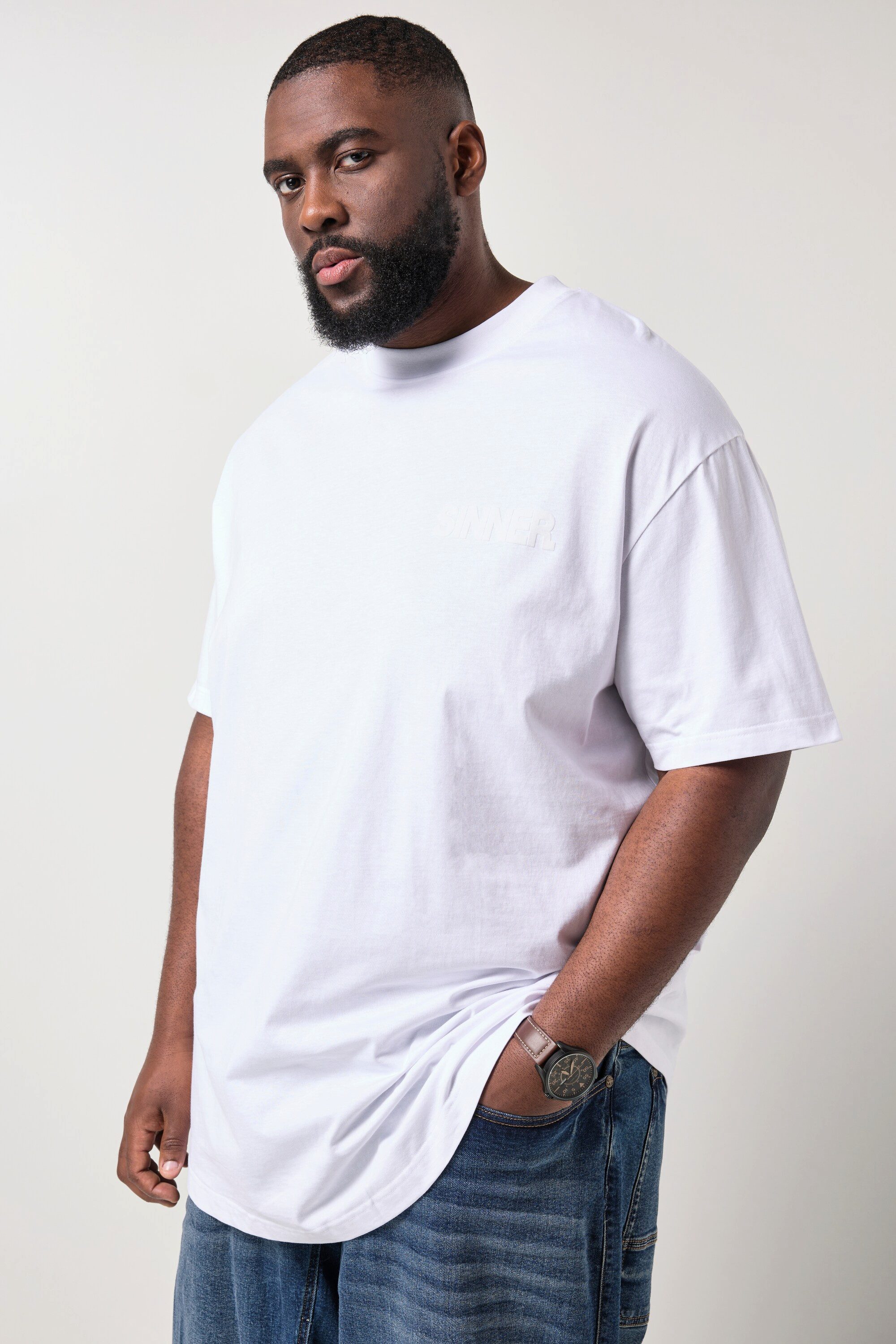 STHUGE T-Shirt T-Shirt Halbarm oversized Flock-Print Rundhals günstig online kaufen