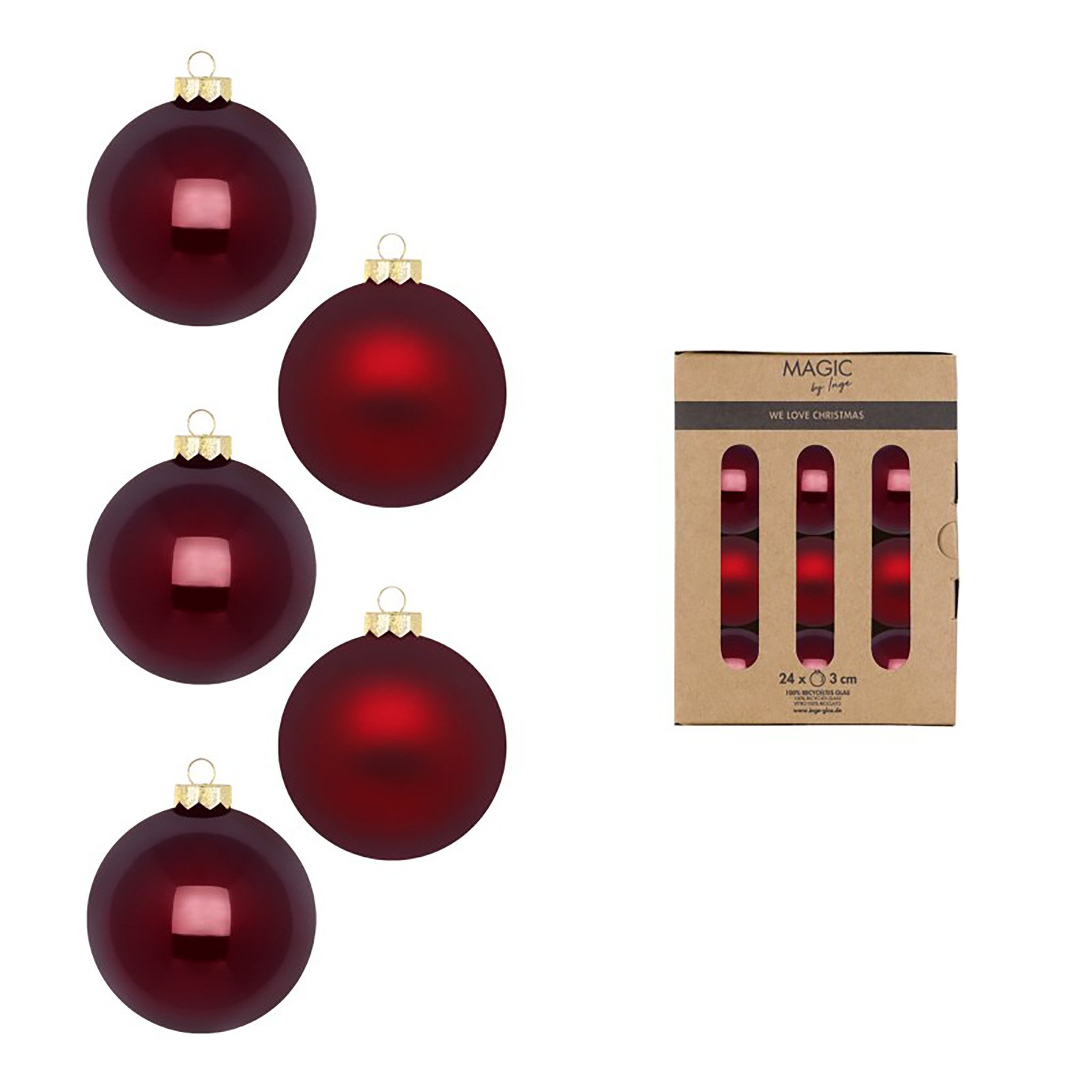 Holly & Jolly Weihnachtsbaumkugel, Weihnachtskugeln Glas 3cm 24 Stück - Smooth Port