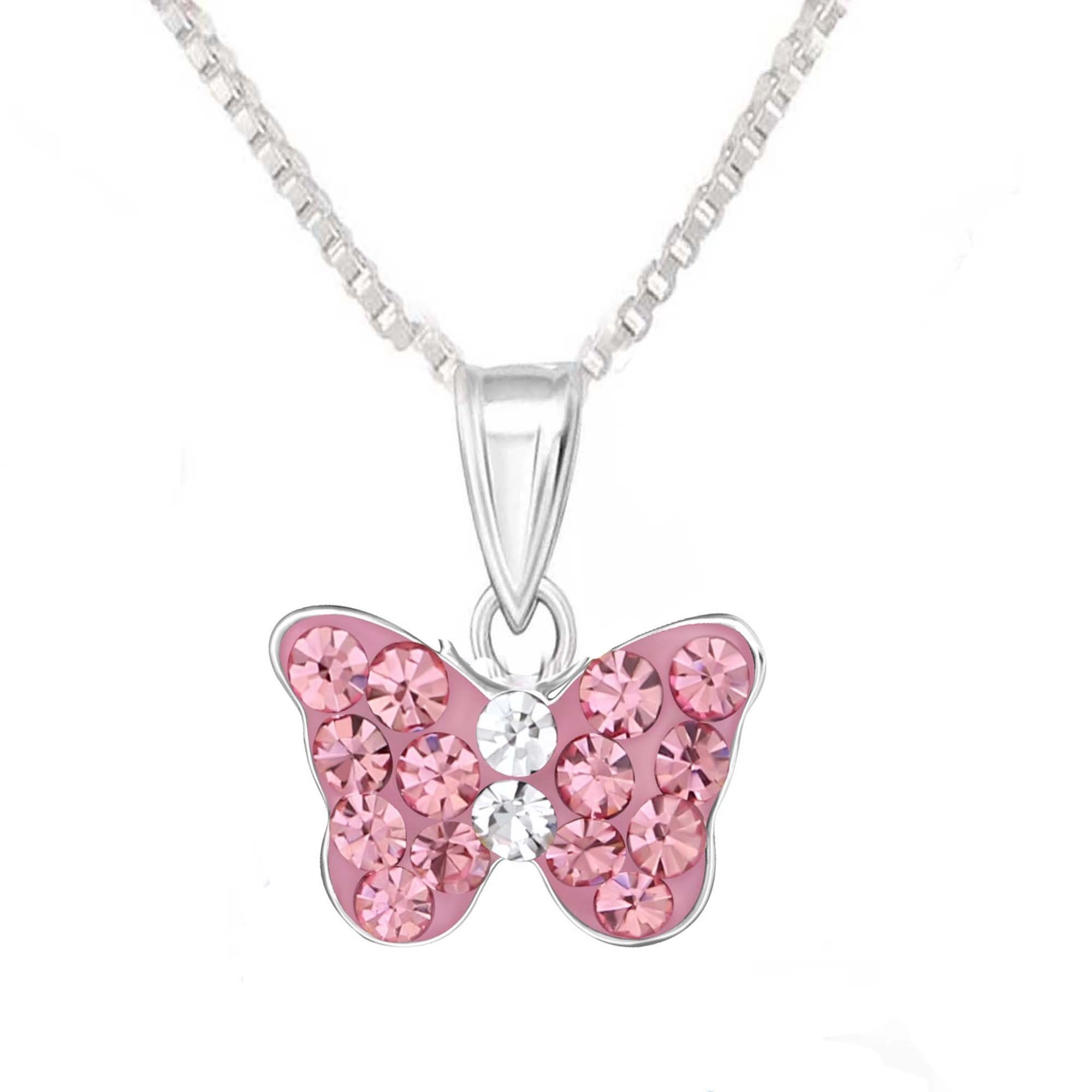 schmuck23 Kettenanhänger Kinder Anhänger Kette Schmetterling 925 Silber Pink Mädchen (Halskette mit Anhänger), Silberanhänger Kettenanhänger Kinderschmuck Halskette | Kettenanhänger