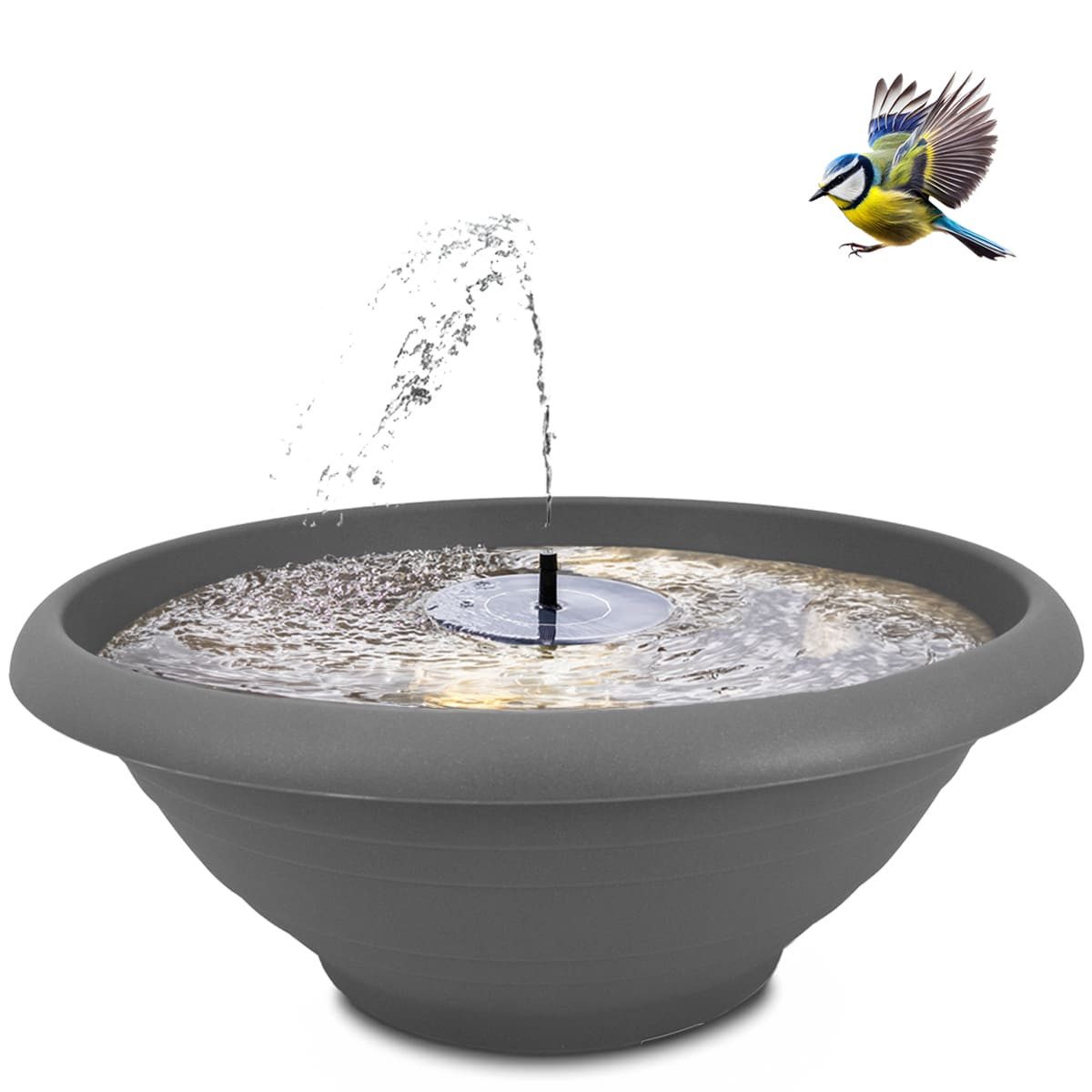 matches21 HOME & HOBBY Wasserspiel XXL Solar-Brunnen Set für draußen - große 60 cm Schale grau, (1 tlg), Wasser-Fontäne als Solar Spring-Brunnen Garten-Deko Vogeltränke