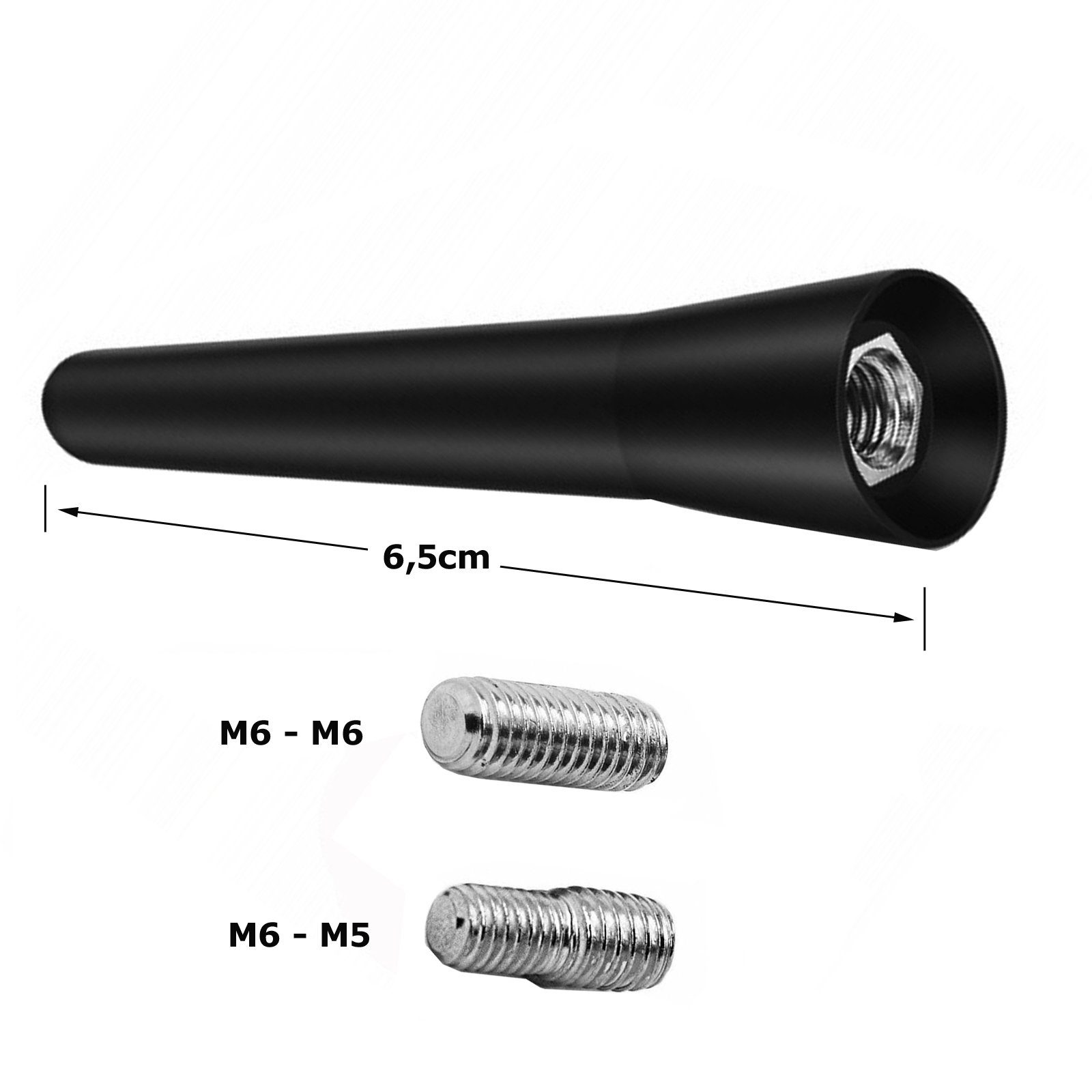 Bolwins M14 Kurz Stab Auto Dachantenne KFZ Radio Antenne + 16V Gewinde Adapter Dachantenne (DAB, FM/AM, GPS, GSM, für Außenbereich, Fahrzeugdach, Autodach, Verstärkung: 0 dB), Kurze 6,5 cm Antenne mit stabilem und starkem Signal