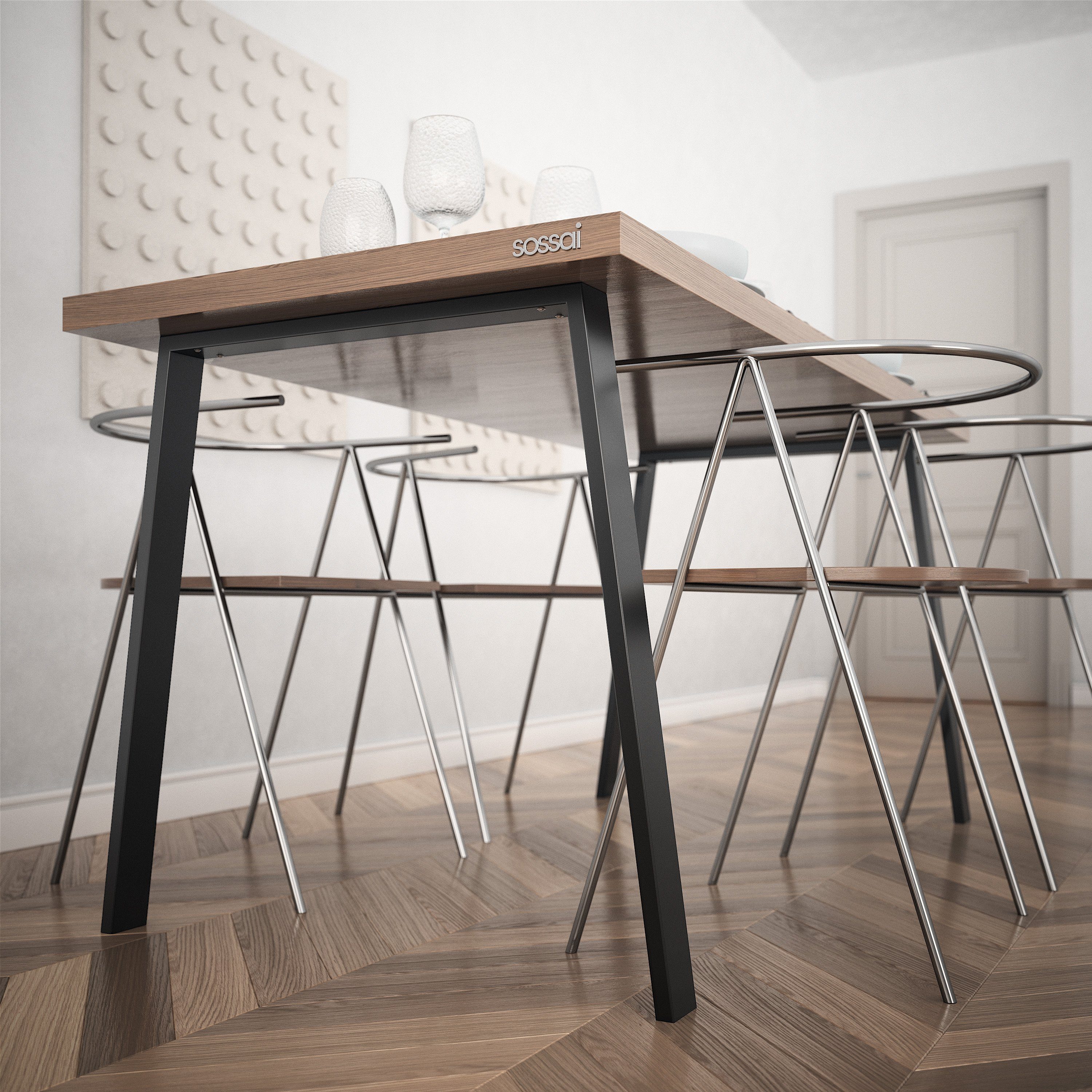 sossai® Tischgestell Stahl Trapez Tischkufen in Schwarz (2-St)