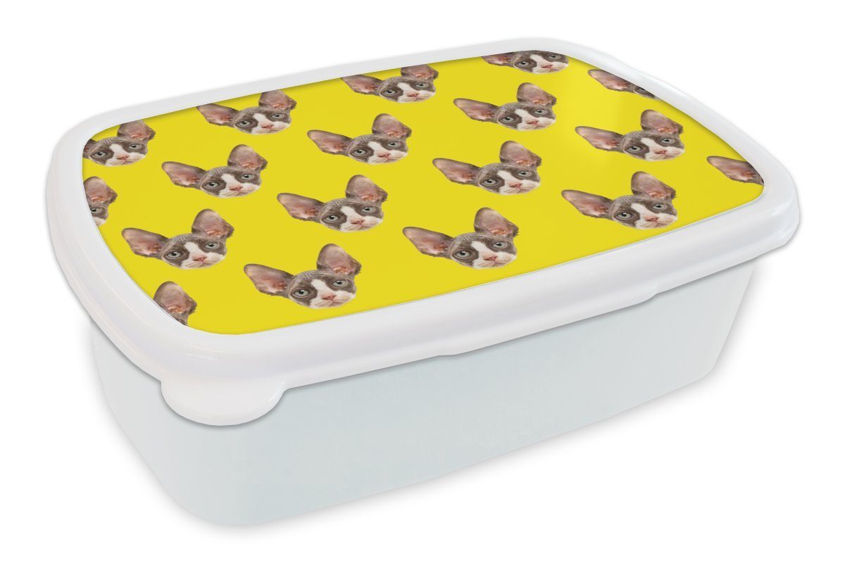 MuchoWow Lunchbox Haustiere - Muster - Gelb, Kunststoff, (2-tlg), Brotbox für Kinder und Erwachsene, Brotdose, für Jungs und Mädchen weiß