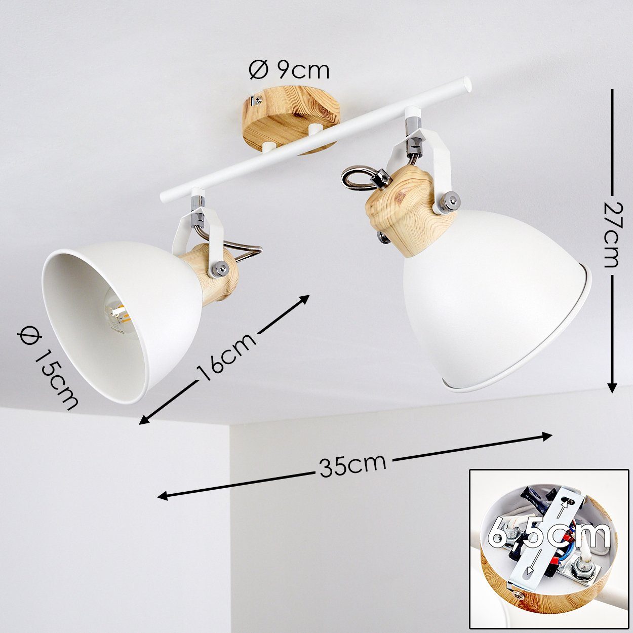 hofstein Deckenleuchte »Verago« Deckenlampe aus Metall in Weiß/Holzoptik, ohne Leuchtmittel, mit verstellbaren Strahlern, 2xE27, Spot im Retro/Vintage Design