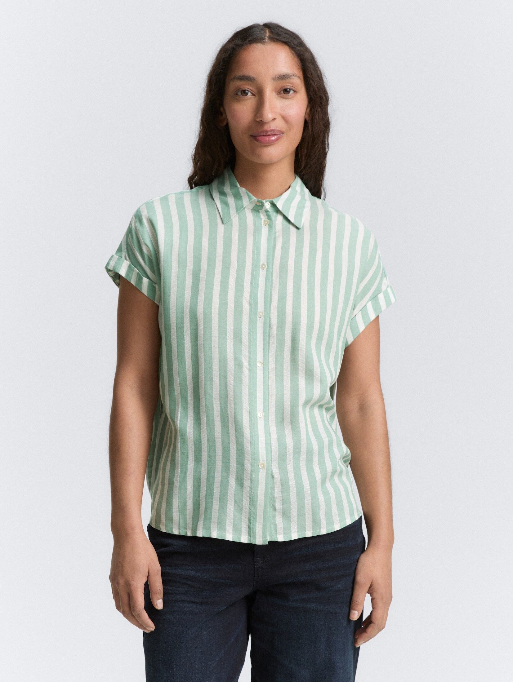 Kurzarmbluse Loose Fit Bluse mit Streifenmuster