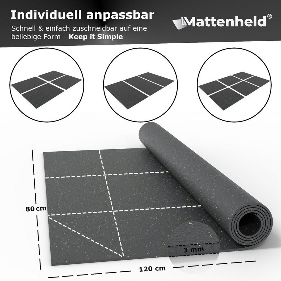 Mattenheld® Antirutschmatte Ladungssicherungsmatte 1200 x 800 x 3 mm,  rutschhemmende Gummimatte für PKW Anhänger, LKW, Kofferraum & Werkstatt -  Gummigranulat Matte Made in Germany