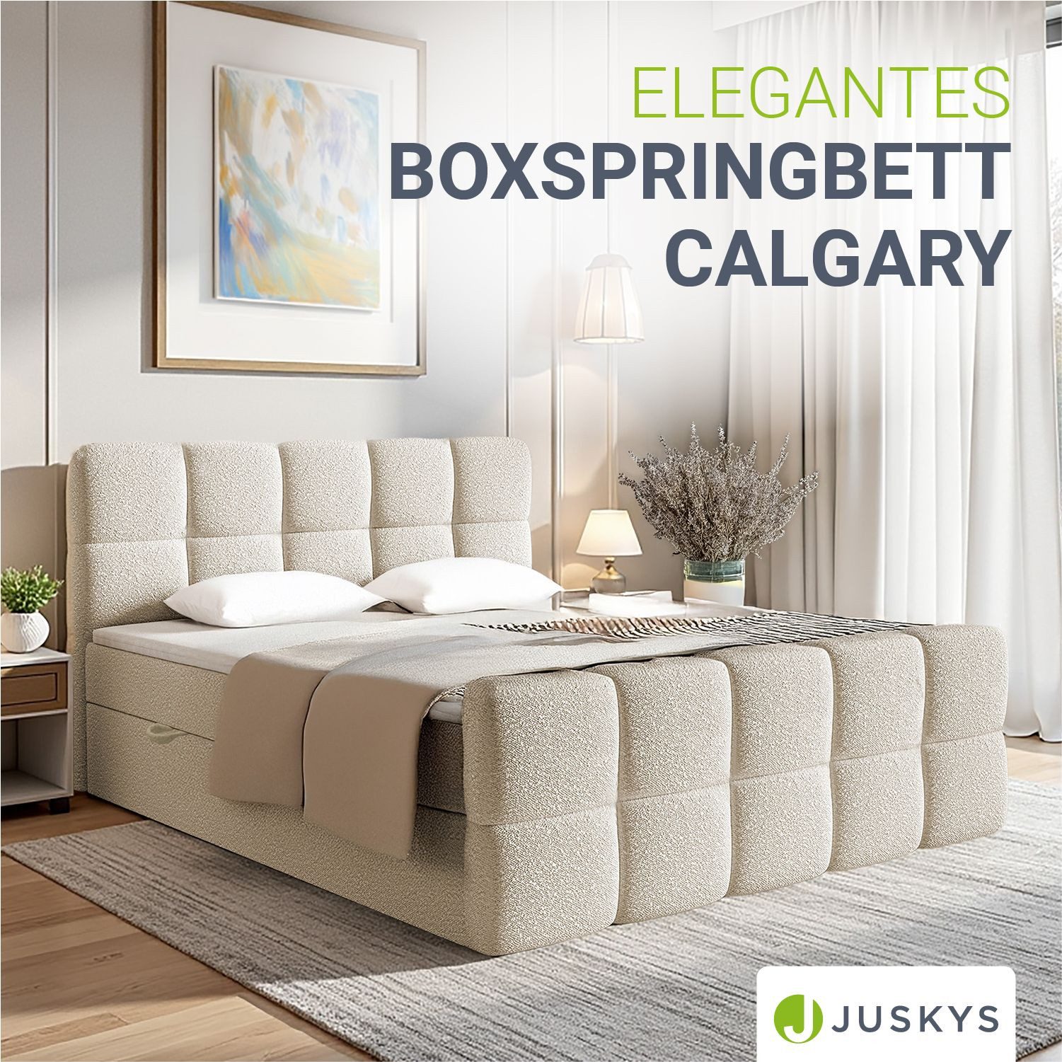 Juskys Boxspringbett Calgary, Bettkasten, inklusive Topper, günstig online kaufen