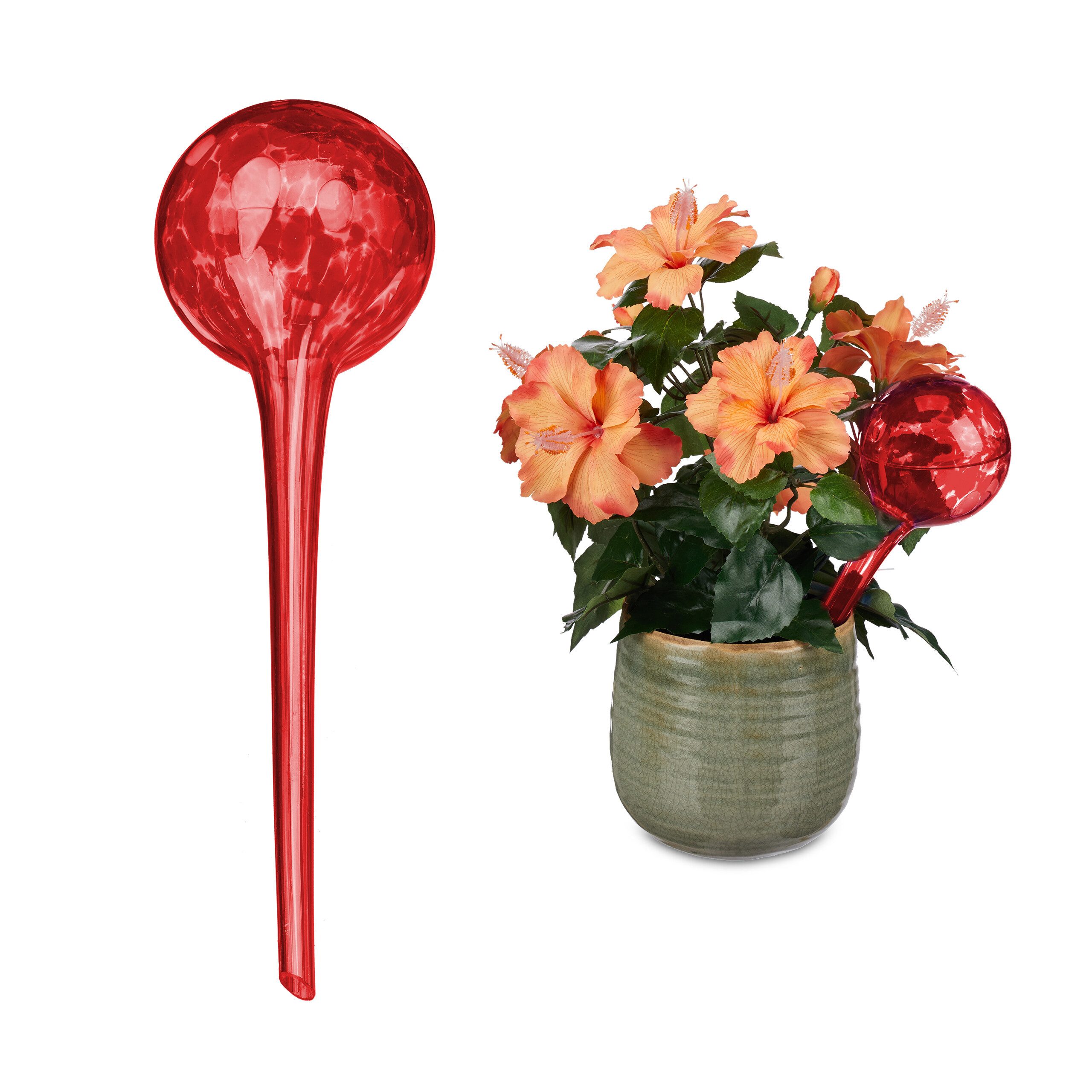 relaxdays Bewässerungskugel 2er Set Glas, rot