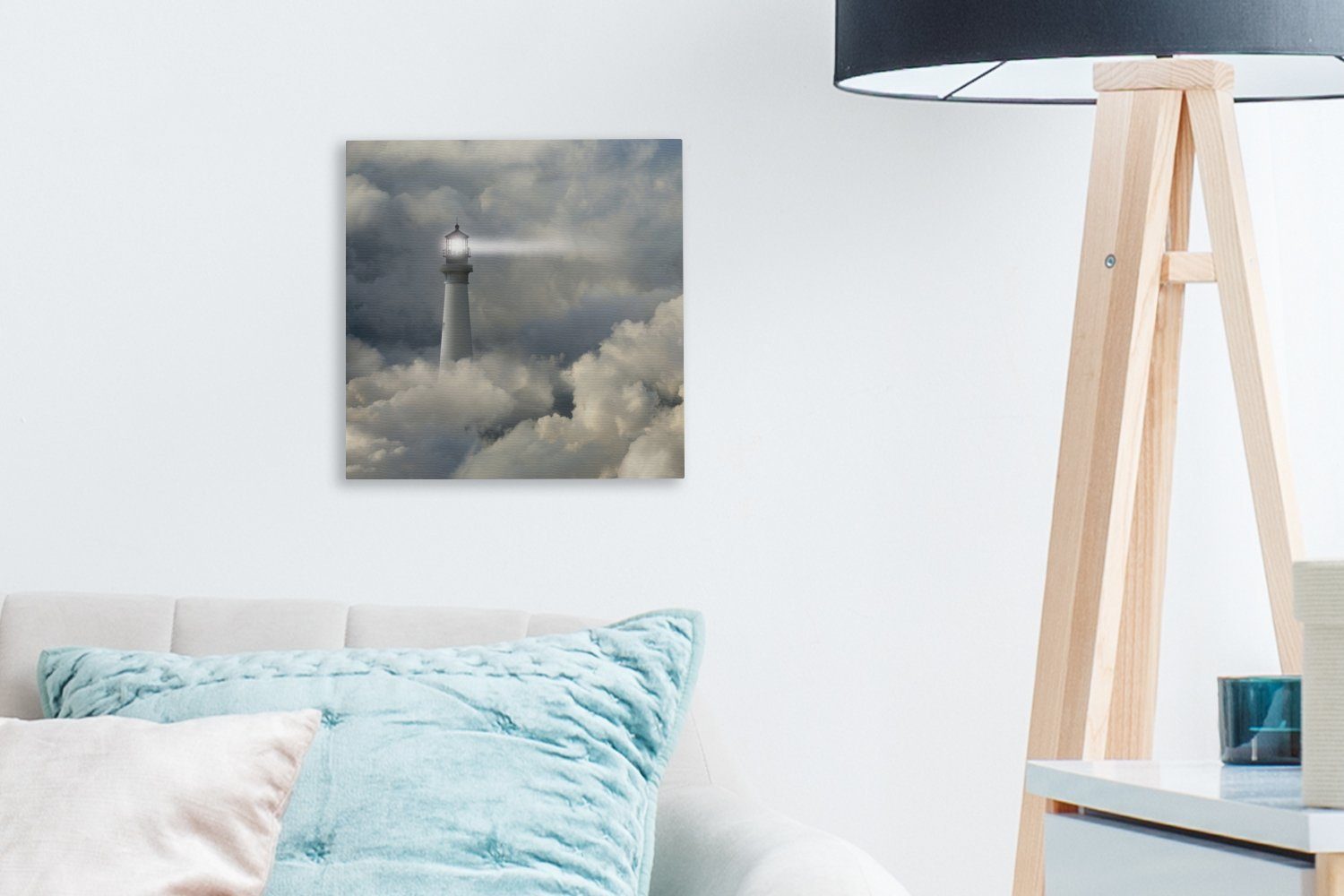 Wohnzimmer (1 Bilder für Leinwand Schlafzimmer Leinwandbild Wolken OneMillionCanvasses® - Leuchtturm St), - Licht,