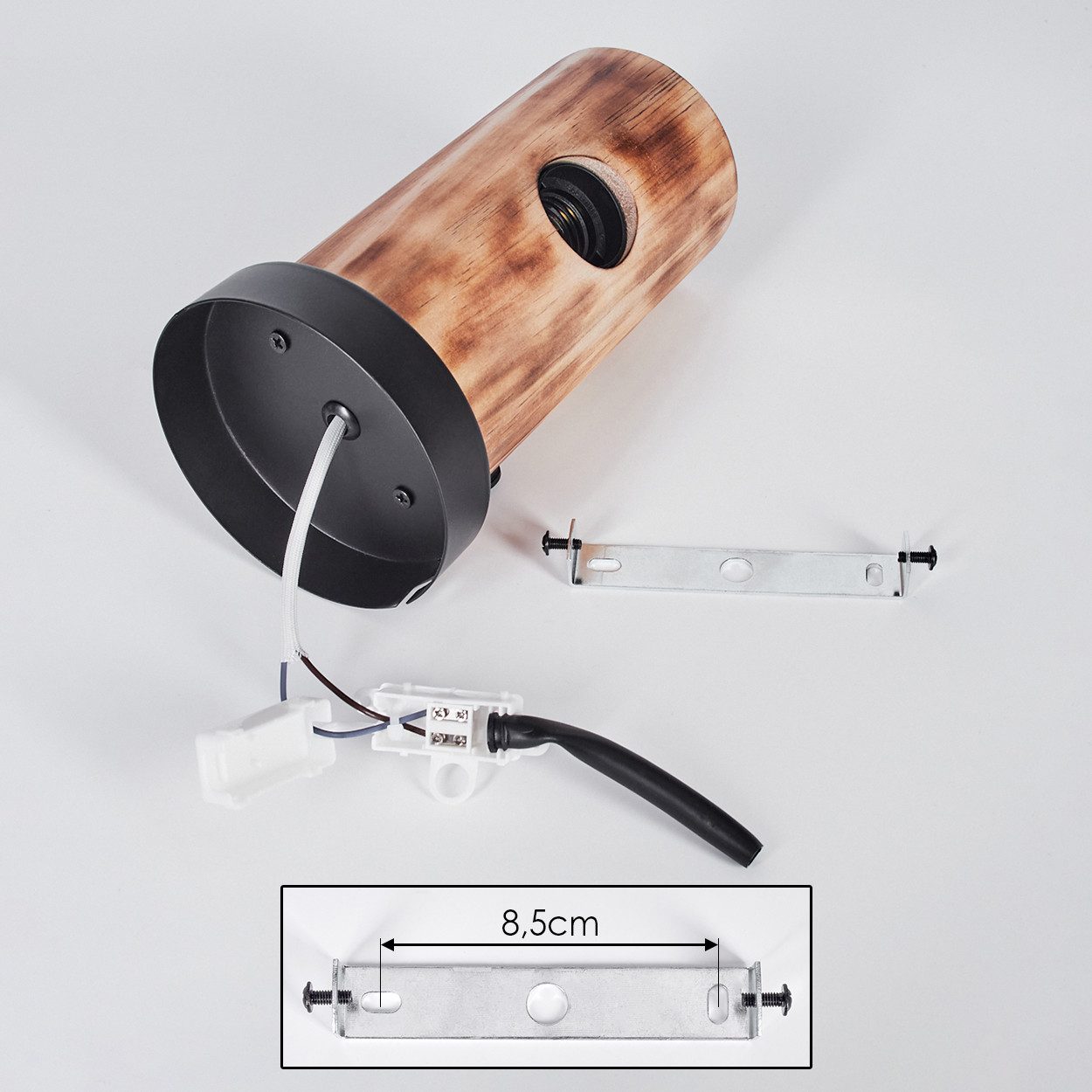 hofstein Wandleuchte Wandlampe aus Metall/Holz in Schwarz/Dunkelbraun, ohne Leuchtmittel, Leuchte im modernen / skandinavischen Design mit Holzbalken, E27