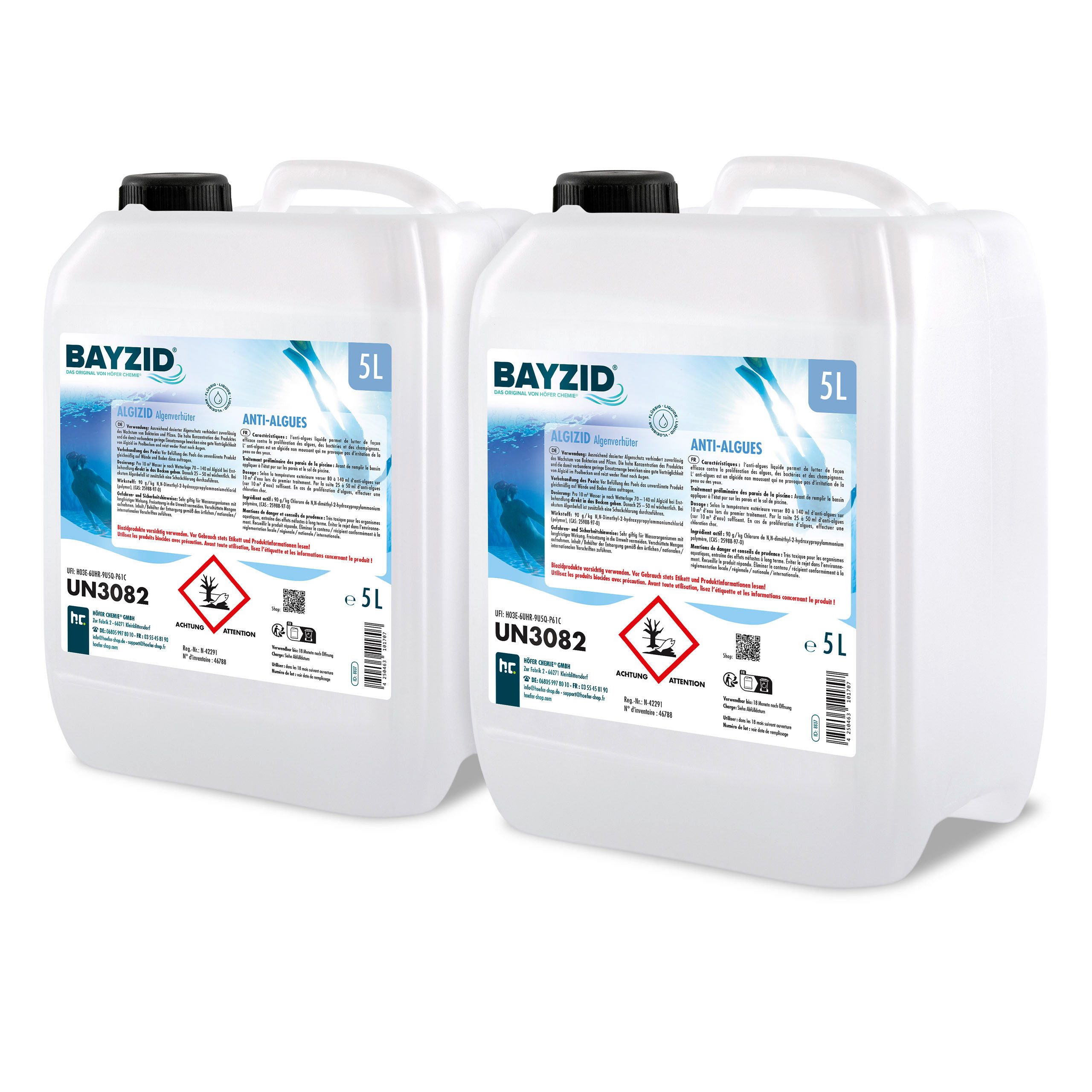 Höfer Chemie GmbH Poolpflege 2x 5 L BAYZID® Algizid Algenverhütung für Pools, Vorbeugend gegen Algenbildung