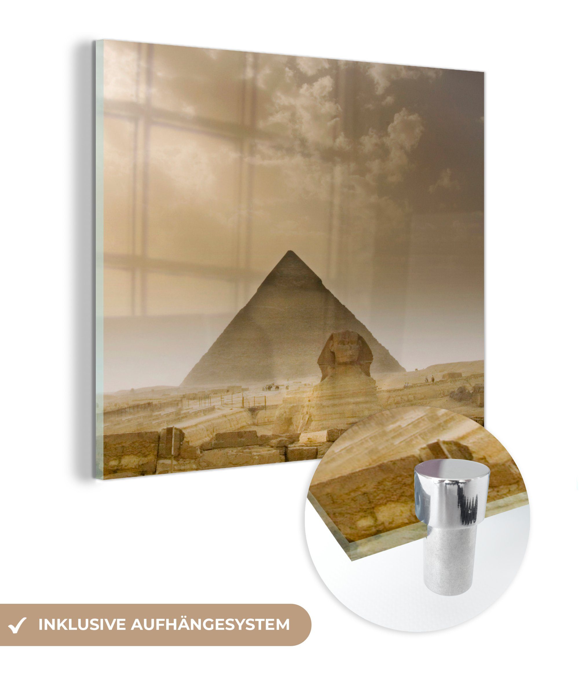 MuchoWow Acrylglasbild Sphinx in einem Sandsturm, (1 St), Glasbilder - Bilder auf Glas Wandbild - Foto auf Glas - Wanddekoration