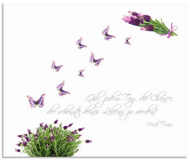 Artland Küchenrückwand Lila Schmetterlinge an Lavendel, (1-tlg), Alu Spritzschutz mit Klebeband, einfache Montage