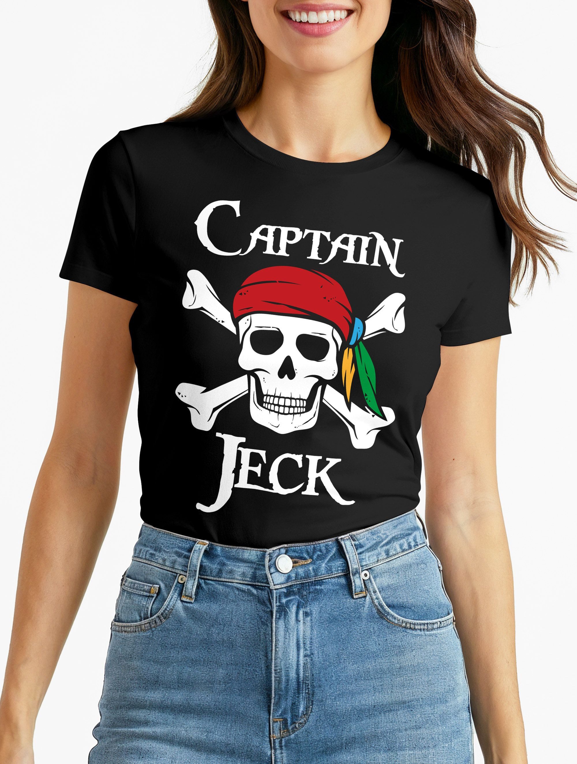 MoonWorks Print-Shirt Damen T-Shirt Fasching Karneval Pirat Captain Jeck Ko günstig online kaufen