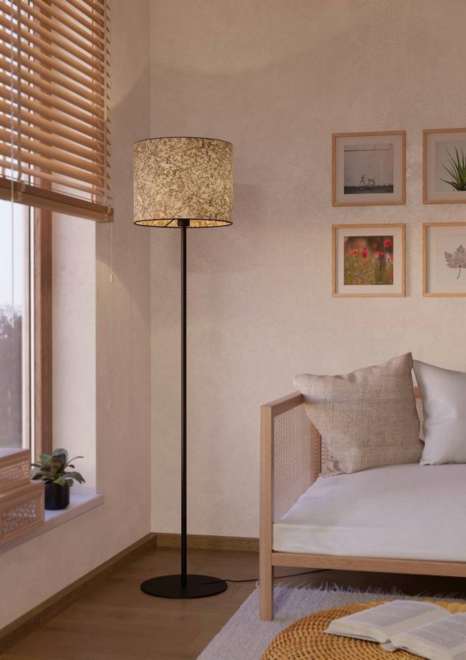 EGLO Stehlampe BUTTERBURN Stehlampe, Stahl und Textil, Wohnzimmerlampe, E27, Lampe, Ein-/Ausschalter, ohne Leuchtmittel, mit Birken-Blättern, Stehleuchte, Lampe Wohnzimmer, E27, 162cm