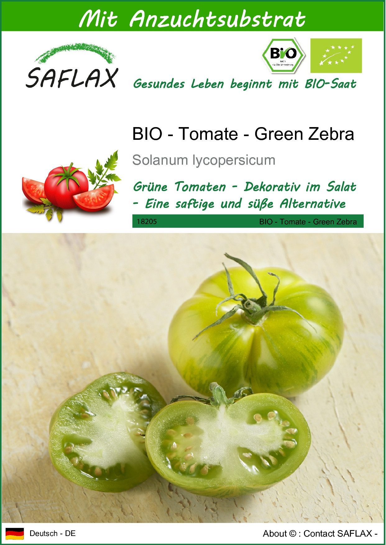 Gemüsesamen SAFLAX - Samen und Substrat - BIO - Tomate - Green Zebra