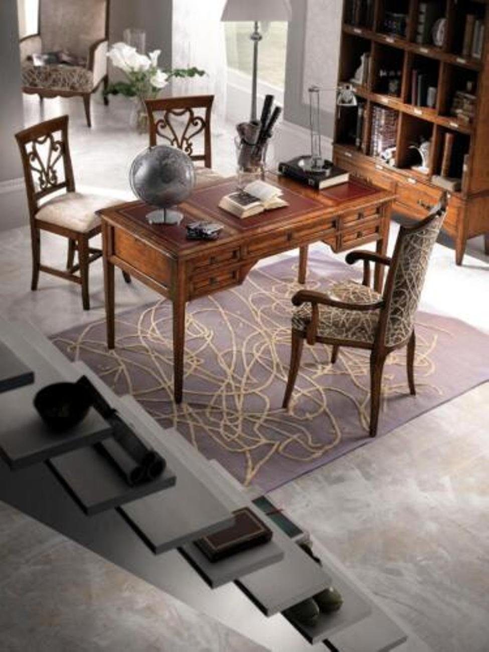 JVmoebel Schreibtisch, Schreibtisch Design Stuhl Holz 4tlg Armlehnen Büromöbel