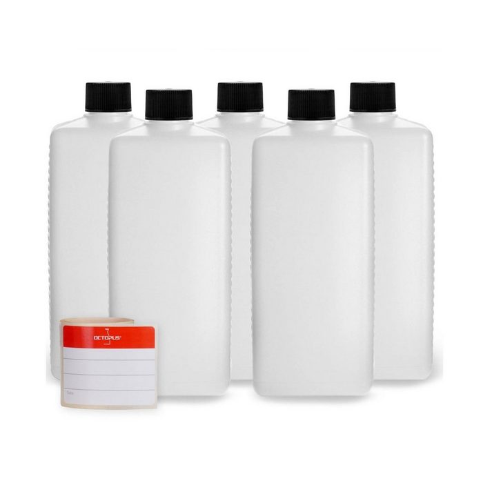 OCTOPUS Kanister 5 Plastikflaschen 500 ml eckig aus HDPE mit schwarzen Schraubverschlüs (5 St)
