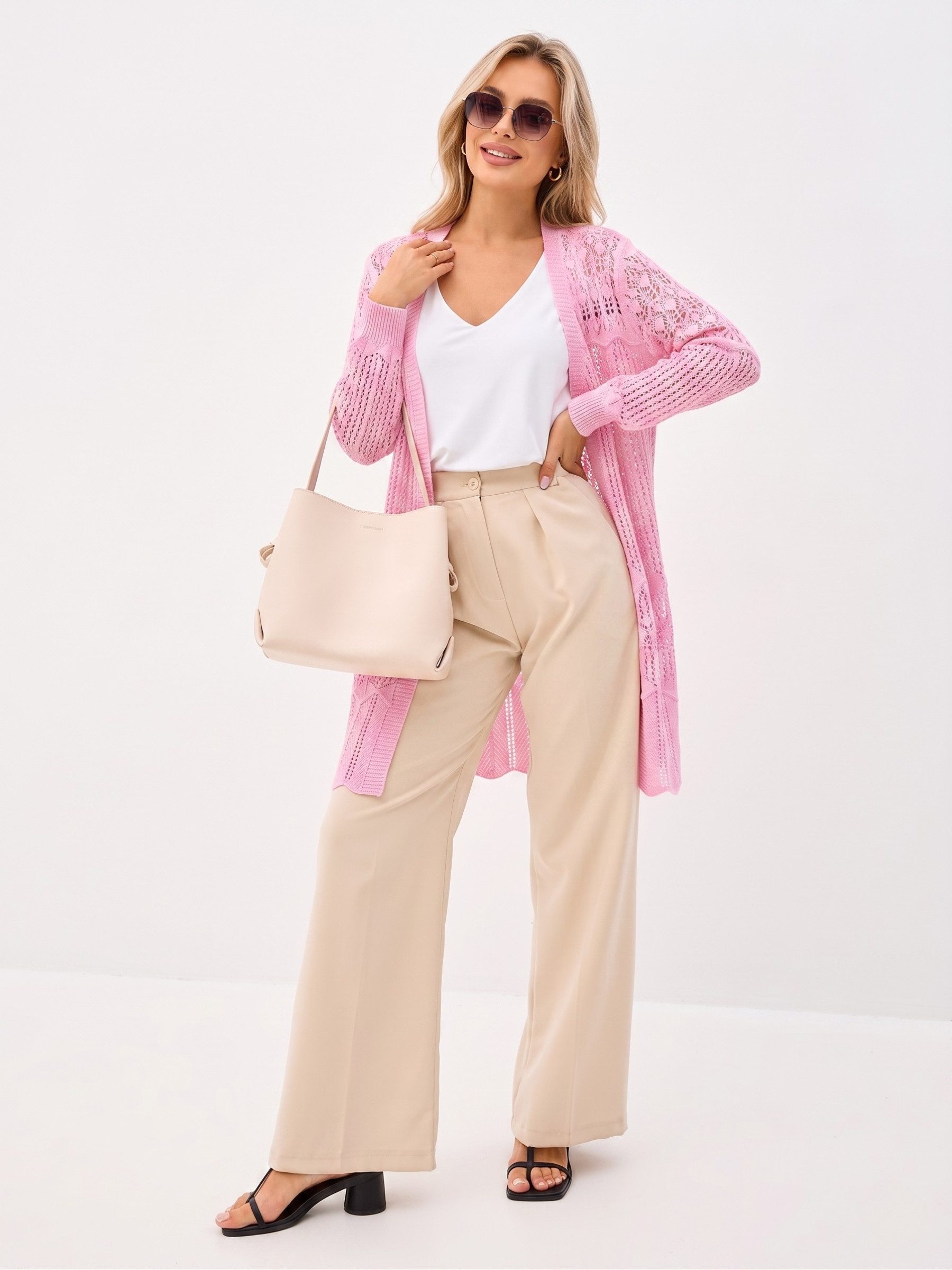 Elegant Love Strickjacke Damen Strandcardigan, Häkel-Strandjacke – Longcardigan in Ajourstrick Beach Kimono, Cover-Up – leichter Lochstrick Überwurf für den Sommer