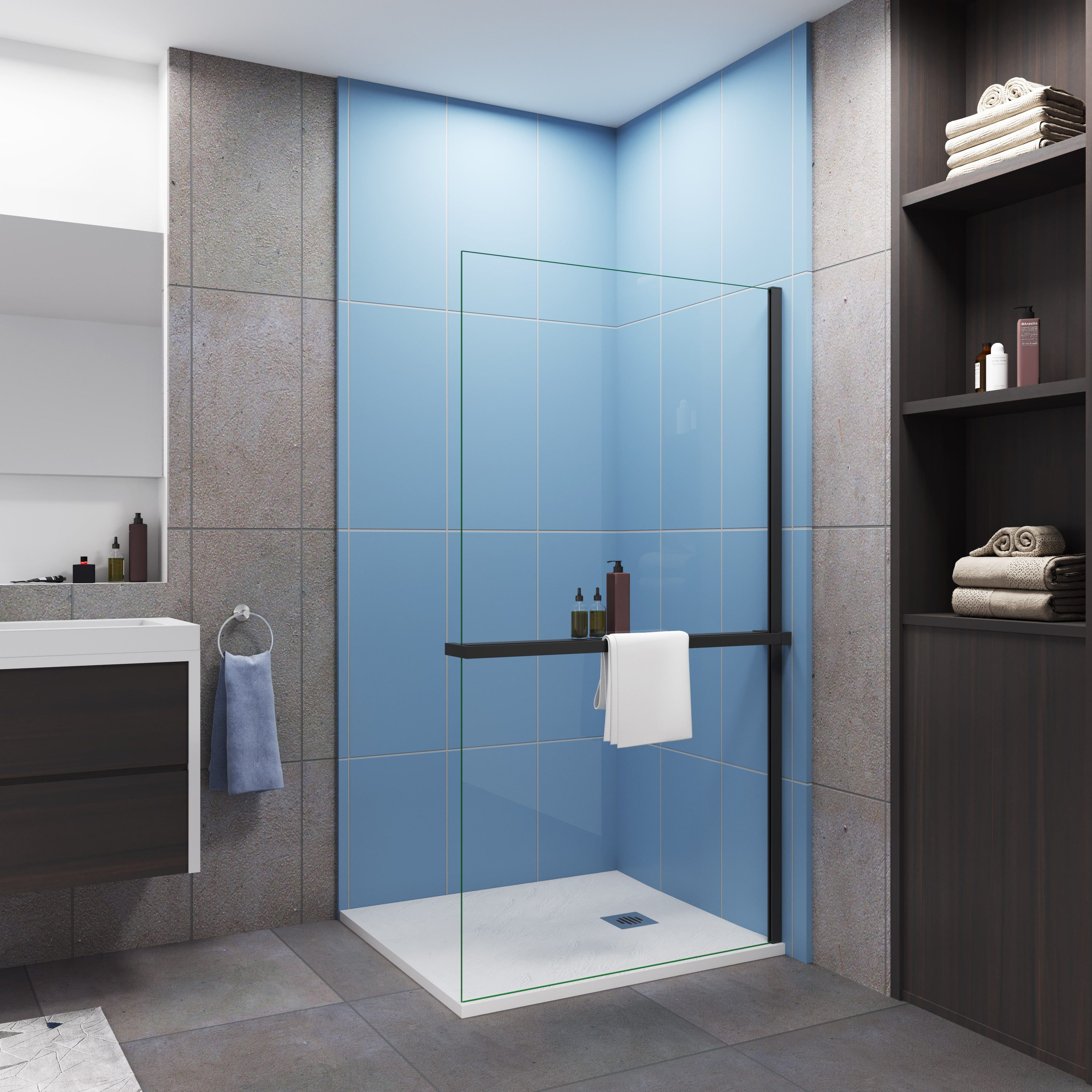 duschspa Walk-in-Dusche 8mm ESG Duschwand Duschabtrennug mit Ablagebrett & Handtuchhalter, Einscheibensicherheitsglas, (Set), 8mm ESG