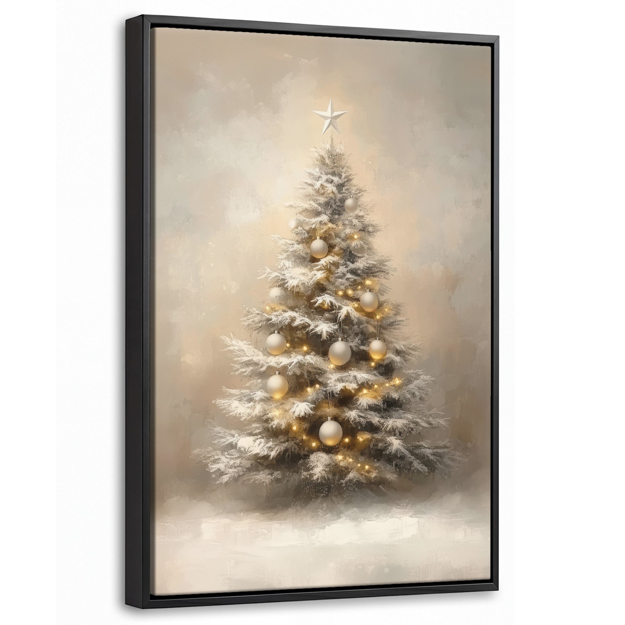OneMillionCanvasses® Leinwandbild mit Rahmen - Weihnachten - Weihnachtsbaum - Schnee - Kunst, Fotodruck (1 St), Deko für Wohnzimmer Schlafzimmer Küche 20x30cm