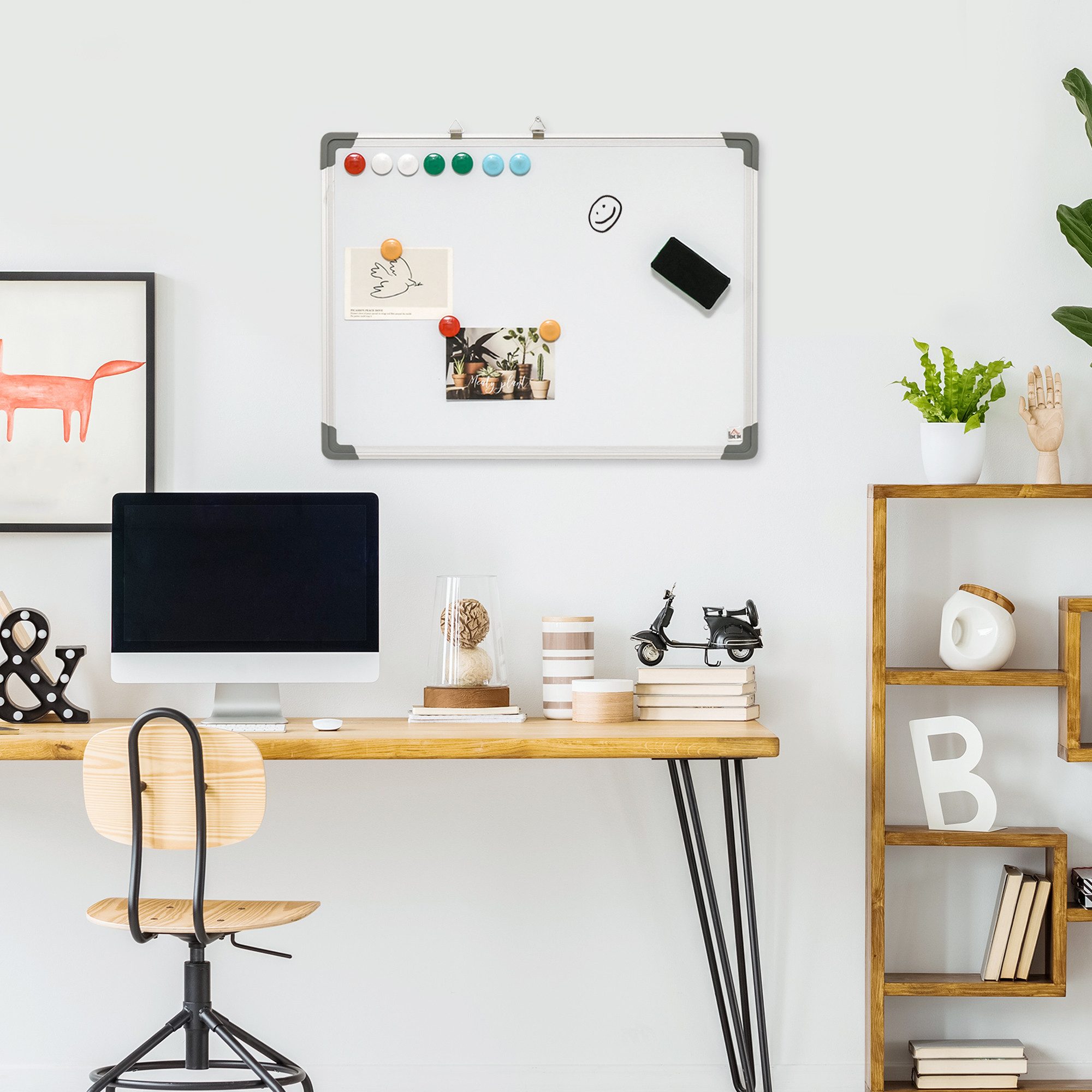 HOMCOM Magnettafel Whiteboard Magnetisch mit 4 Markern 1 Radiergummi, (weiße Wandtafel, 1-tlg., Magnettafel), Weiß 60 x 1,8 x 45 cm