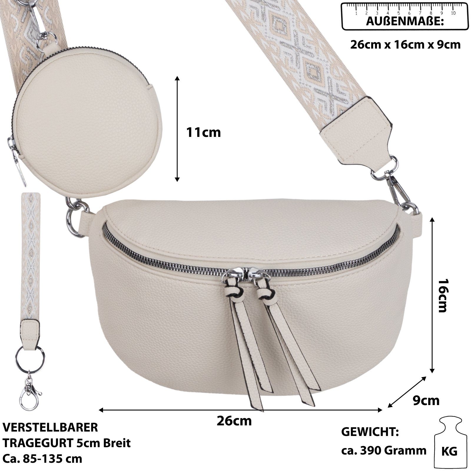 Umhängetasche Bauchtasche OFF WHITE Kunstleder als EAAKIE Crossbody-Bag Gürteltasche Hüfttasche CrossOver, tragbar Umhängetasche Schultertasche, Italy-D,