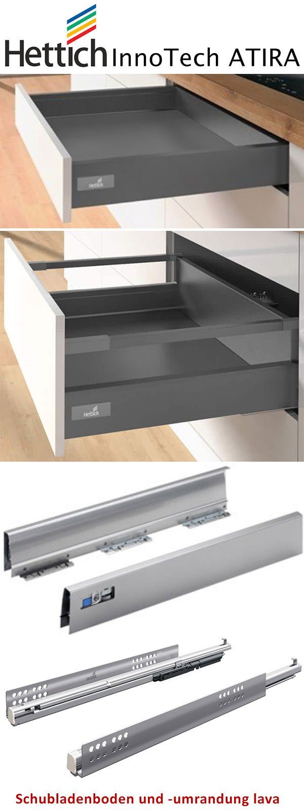 HETTICH (Hochglanz Hochglanz Soft-Close-Funktion, 60cm Korpusfarbe wählbar qurazgrau InnoTech Napoli Atira-System, (Vollauszug) Front- grifflos 7039 MDF) RAL Feldmann-Wohnen lackiert, 1 Herdumbauschrank Spanplatte, Schublade, & Schublade