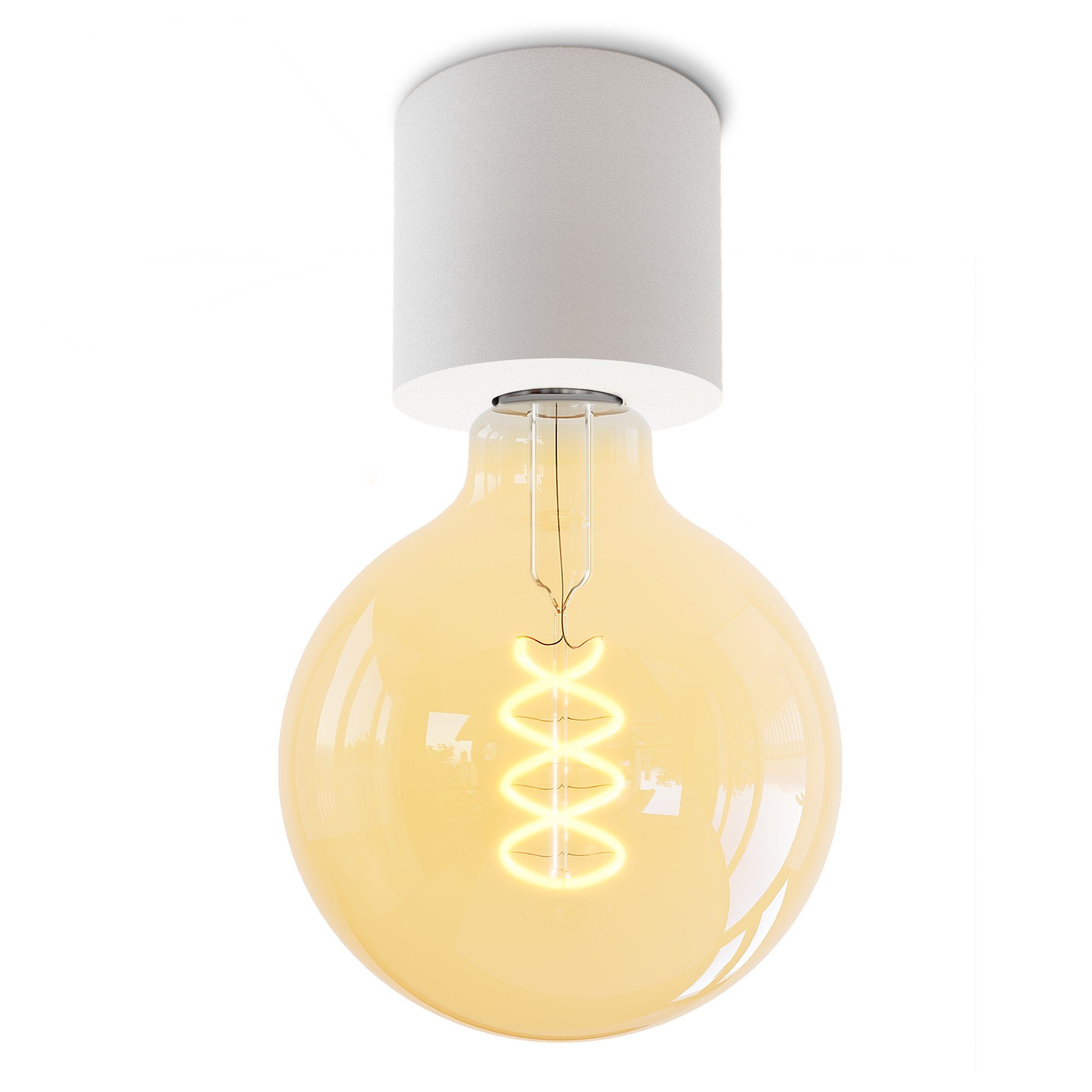 SSC-LUXon LED Aufbaustrahler NAMBI Deckenlampe weiss mit grosser Globe LED E27 Retro Birne dimmbar, Extra Warmweiß