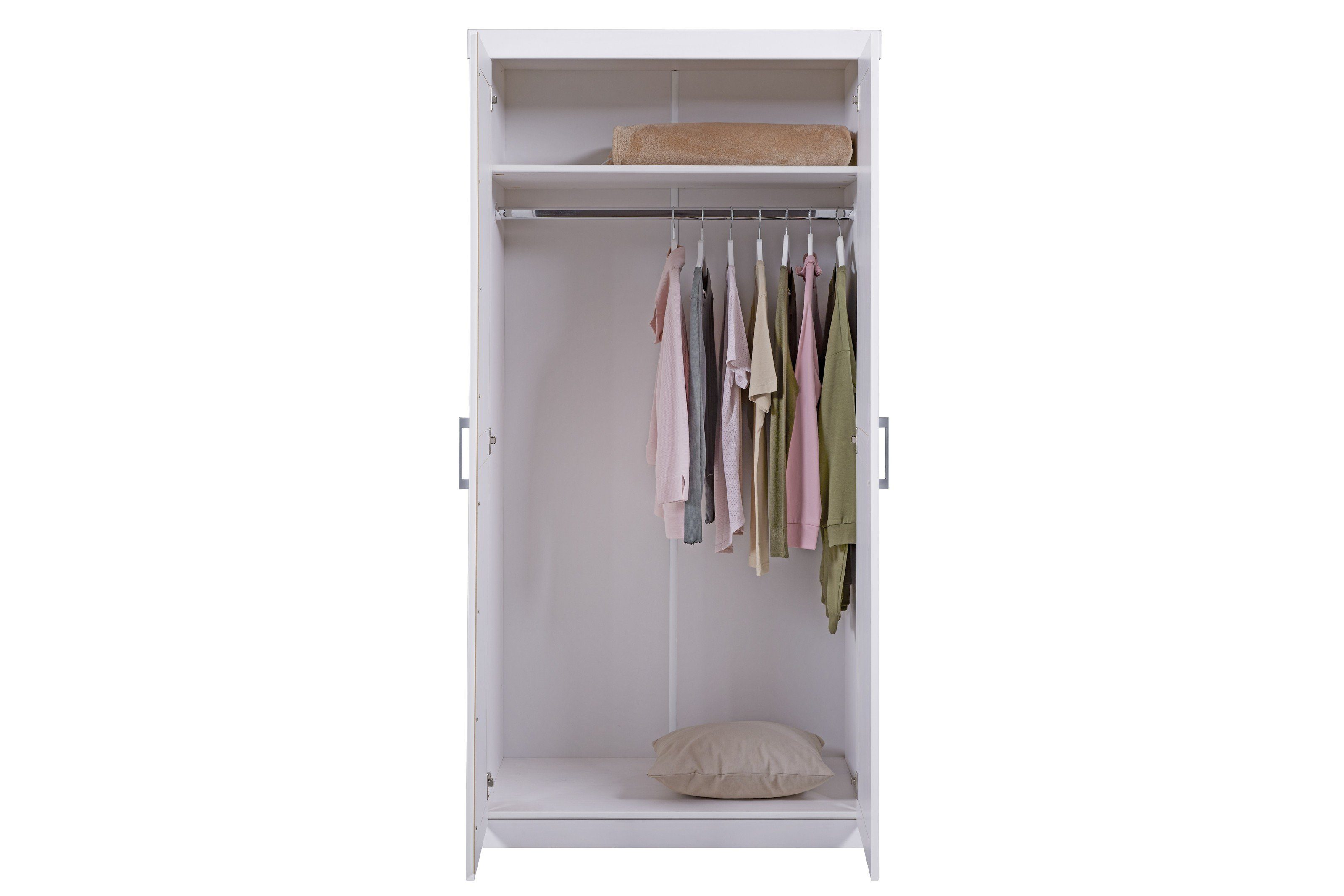 cm) einem 190 Weiss mit 2 und Kleiderschrank möbelando aus in x 55 Hakon (BxHxT Türen 95 x Einlegeboden Massivholz