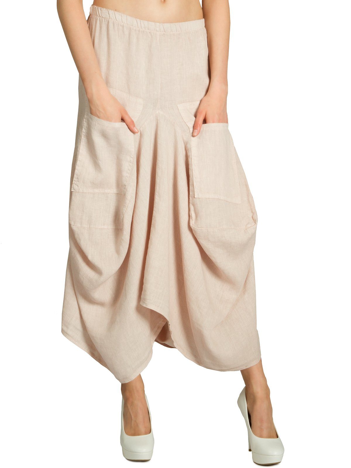 Caspar Faltenrock RO018 leichter langer Damen Sommer Leinenrock mit Fronttaschen