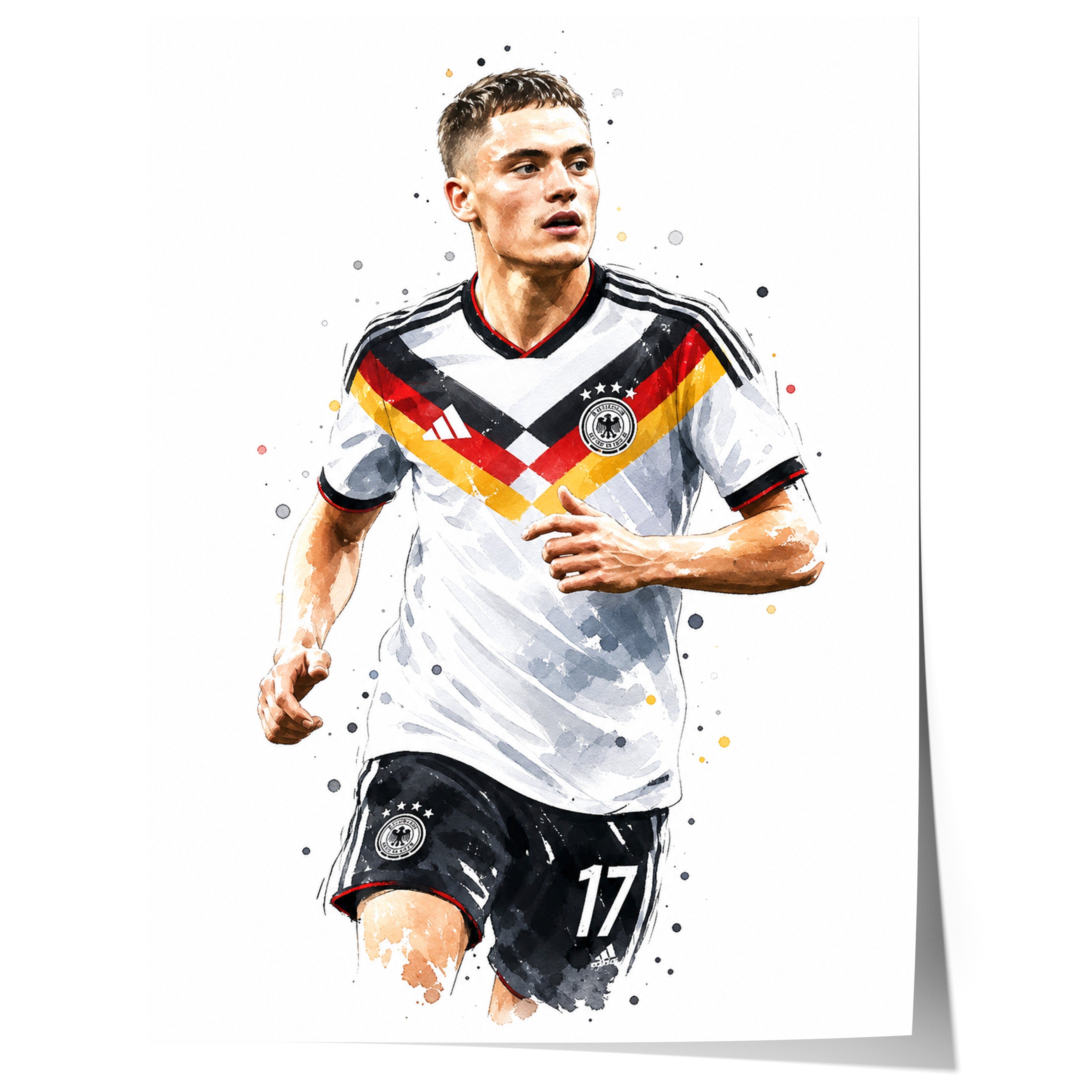 JUSTGOODMOOD Poster Deutschland Fussball Geschenkidee Aquarell Sport Wandbild Deko Print o, (1 St)