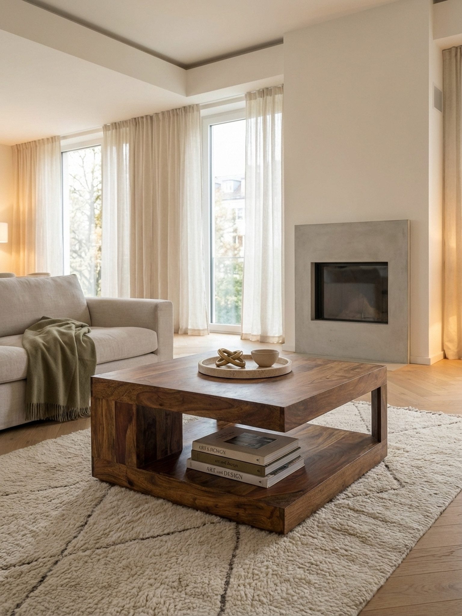 KADIMA DESIGN Couchtisch Couchtisch Massiv-Holz 90 cm breit Design Wohnzimmer-Tisch Holz, dunkel-braun Landhaus-Stil Beistelltisch – Bild 2 von 5