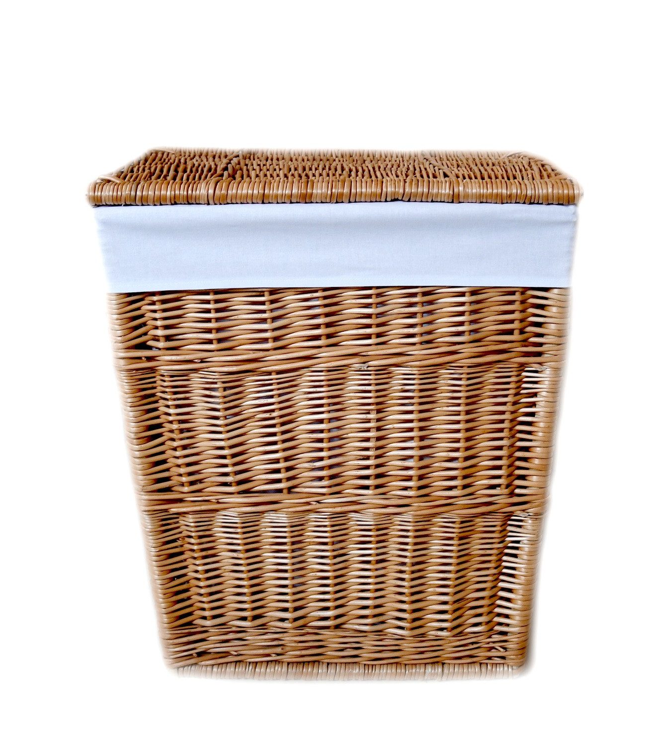 MyBer® Wäschekorb Weidenkorb Wäschesammler Wäschebox Korb aus Weide geflochten (Set, 2 St., mit weißer Stoffeinlage K4-212-SW), Breite Oben 48cm, Unten 42cm, Höhe 56cm, Tiefe 37cm