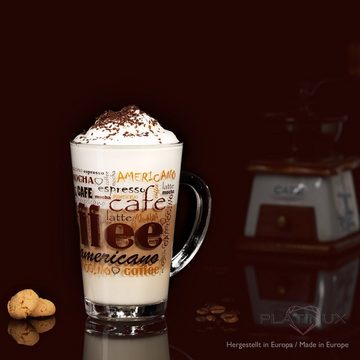 PLATINUX Latte-Macchiato-Glas Kaffeegläser mit Kaffee-Motiv, Glas, mit Kaffeeaufdruck Set 3-Teilig 300ml aus Glas Latte Macchiato Gläser