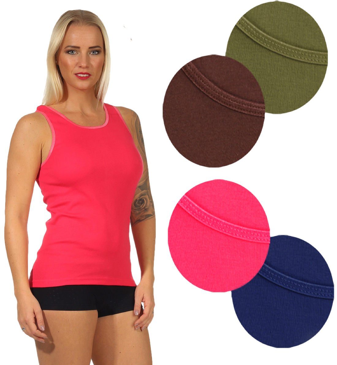 Cocain underwear Unterhemd Damen Unterhemd Vollachsel Spaghetti weiss schwarz farbig 100 Baumwoll (4-St., 4er Pack) auch als Top geeignet