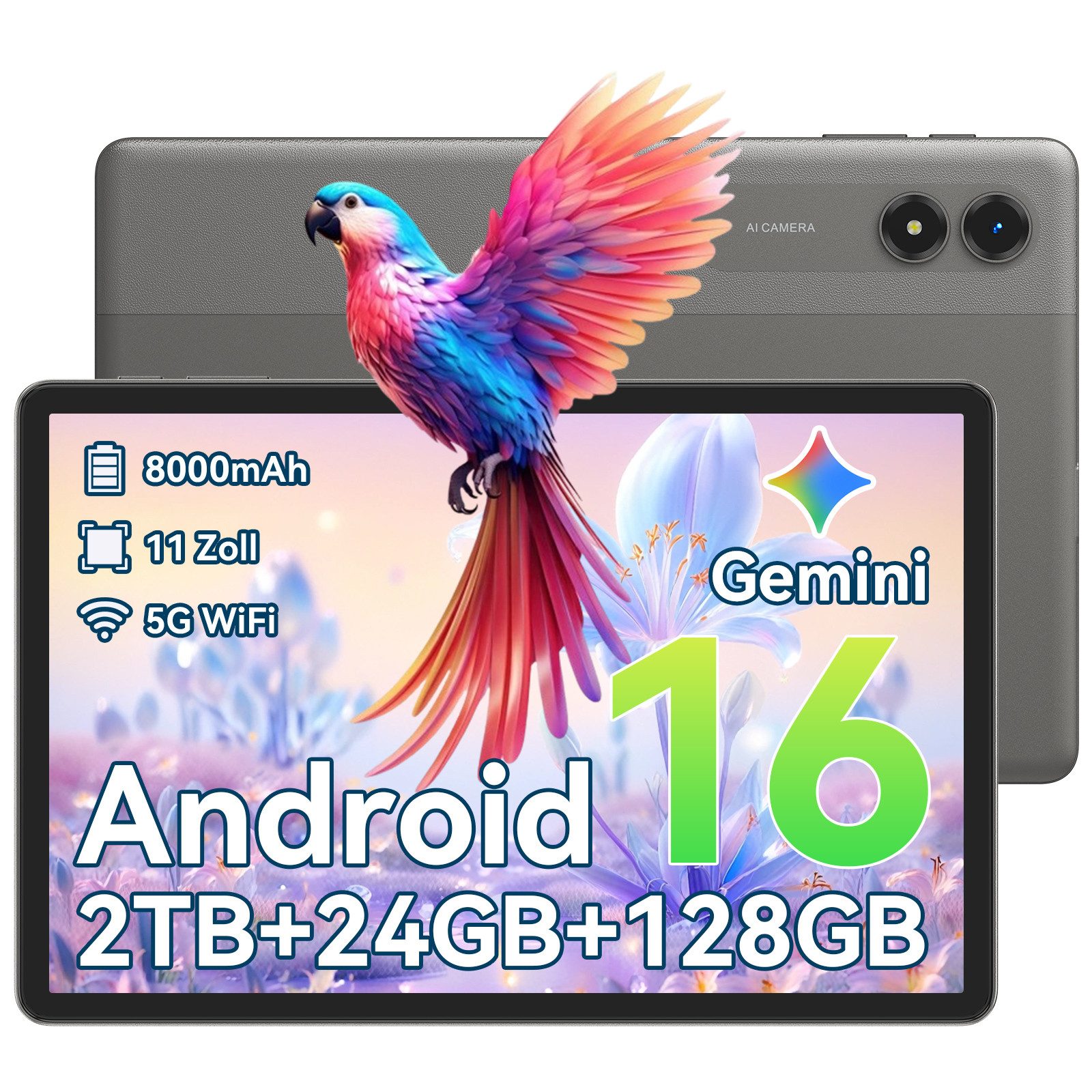 VekfulPC 11" T5 90 Hz Android 16 128 GB 8000 mAh Akku 5G WiFi Tablet (11", 128 GB, Android16, Gemini Al Magic, 8000 mAh, 5G WiFi)