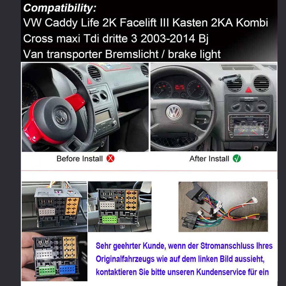 ESSGOO 7"/9" Für VW Caddy Life 2K Facelift Mit Rückfahrkamera Bremsleuchte Autoradio (RDS, Digitalradio (DAB), FM, AM, Apple Carplay Android Auto GPS Navi WIFI  – Bild 5 von 5