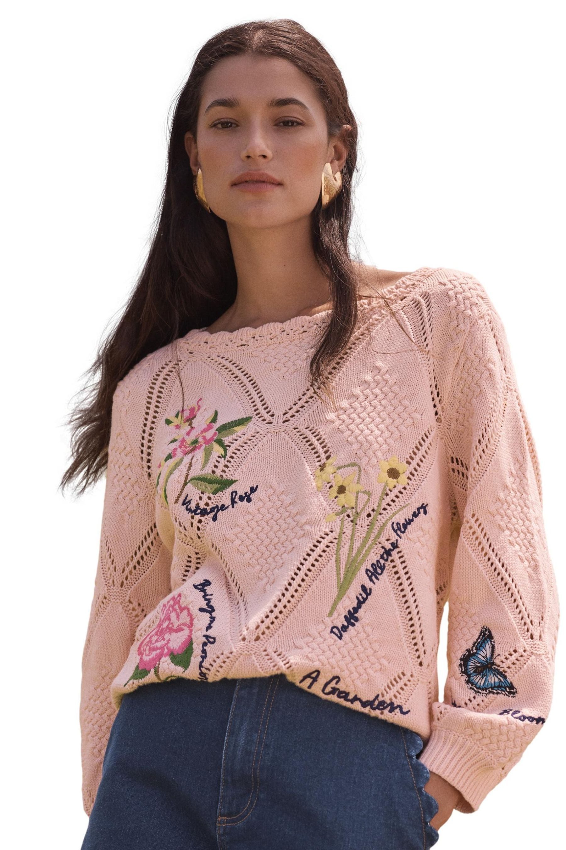 Love & Roses Strickpullover Love & Roses Strickpullover mit Blumen-Stickere günstig online kaufen