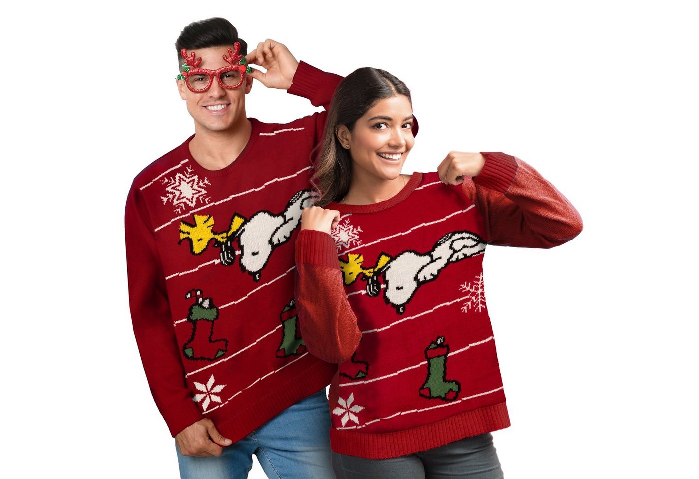 United Labels® Weihnachtspullover Peanuts Snoopy, Woodstock und Socken - Ugly Sweater Winterpulli