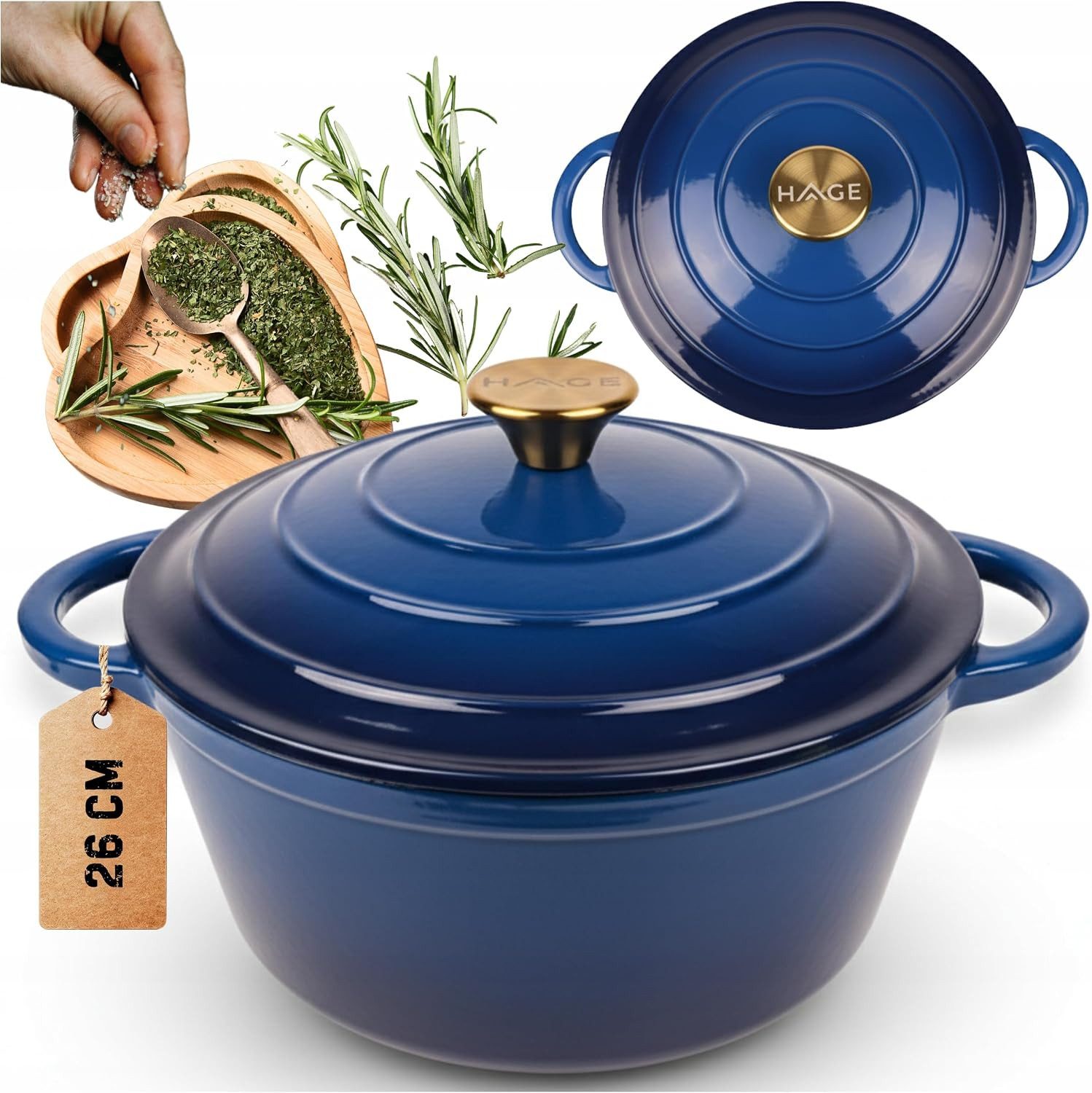 Torvon Schmortopf HAGE Schmortopf Gusseisen emailliert 26 cm 5 L mit Deckel