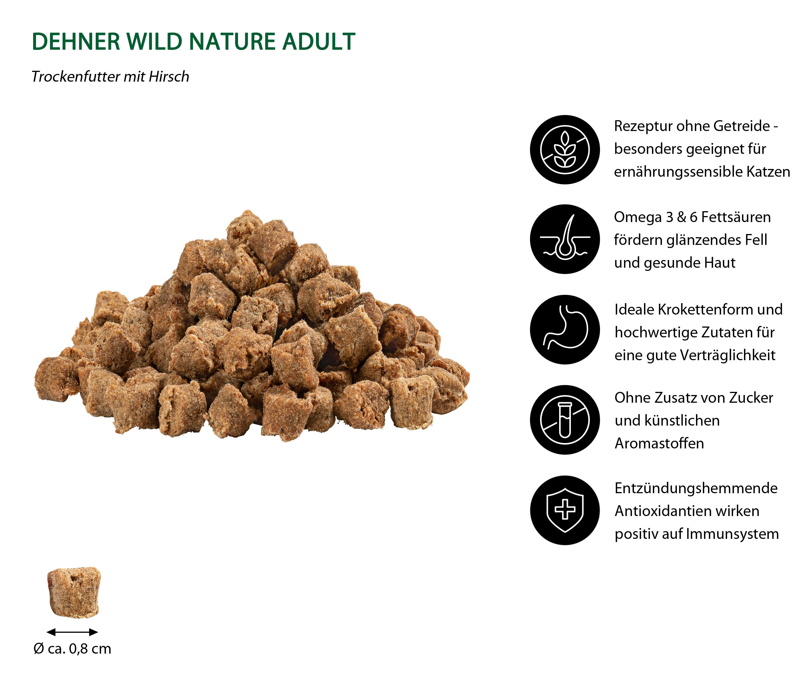 Dehner Wild Nature Auwald Adult Hirsch, 1.5 kg Hirsch, Trockenfutter für: Katze, Trockenfutter für ausgewachsene Katzen, getreidefrei