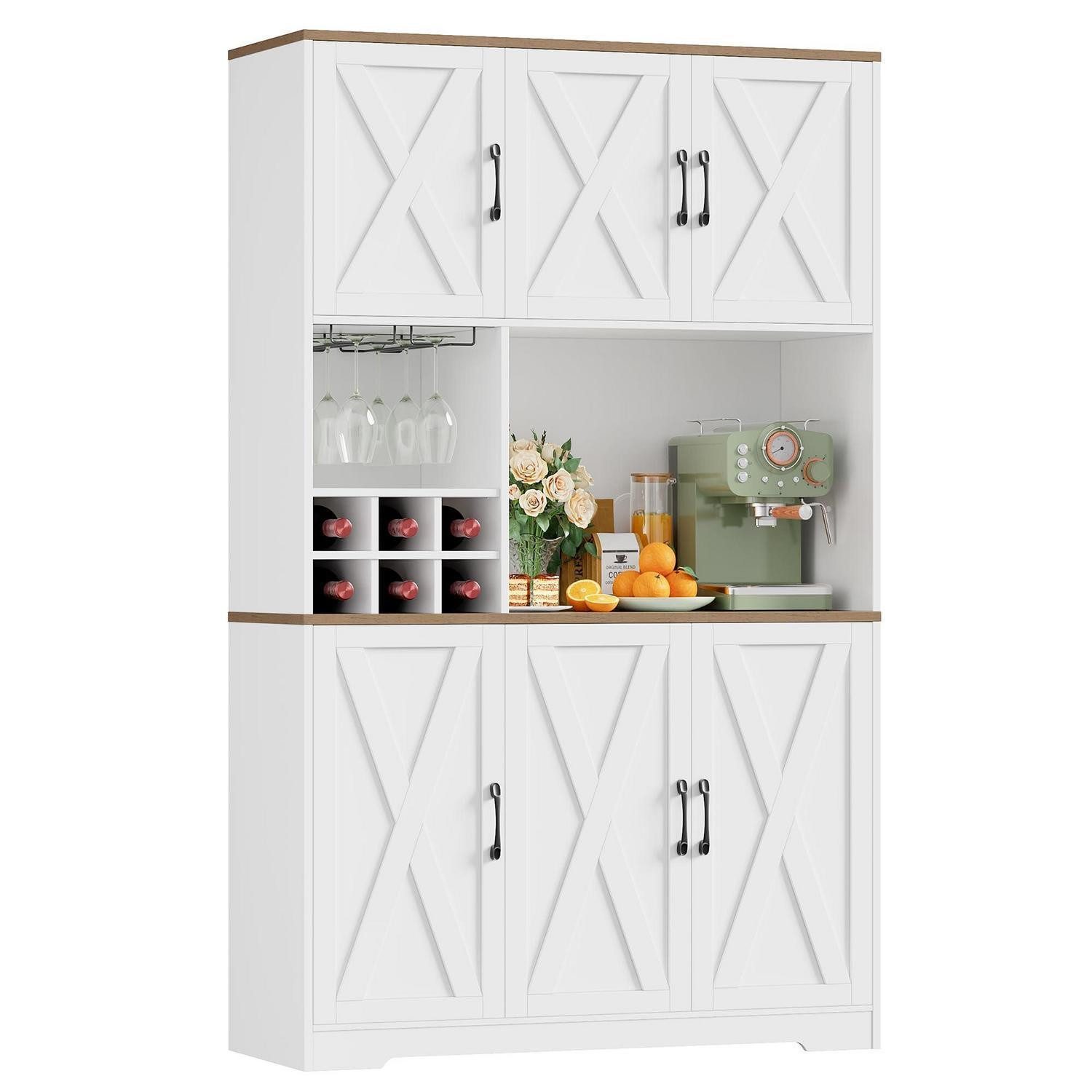 LuxusKollektion Küchenbuffet Küchenschrank 106x180 6 Türen Flaschenhalter Glashalter Weiß und Braun