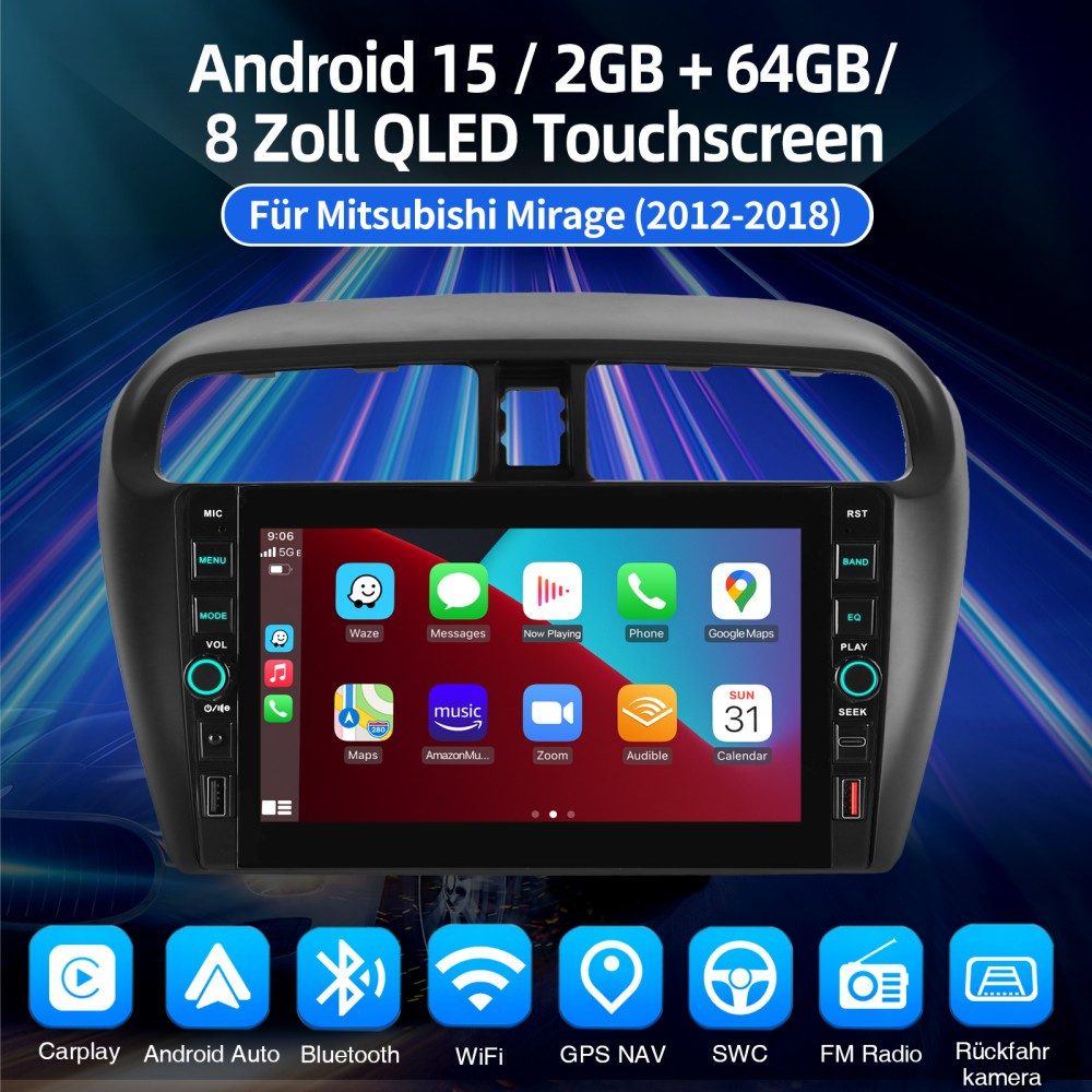 ESSGOO Für Mitsubishi Mirage Space Star Android 15 Navi Carplay Autoradio (RDS, Digitalradio (DAB), FM, AM)