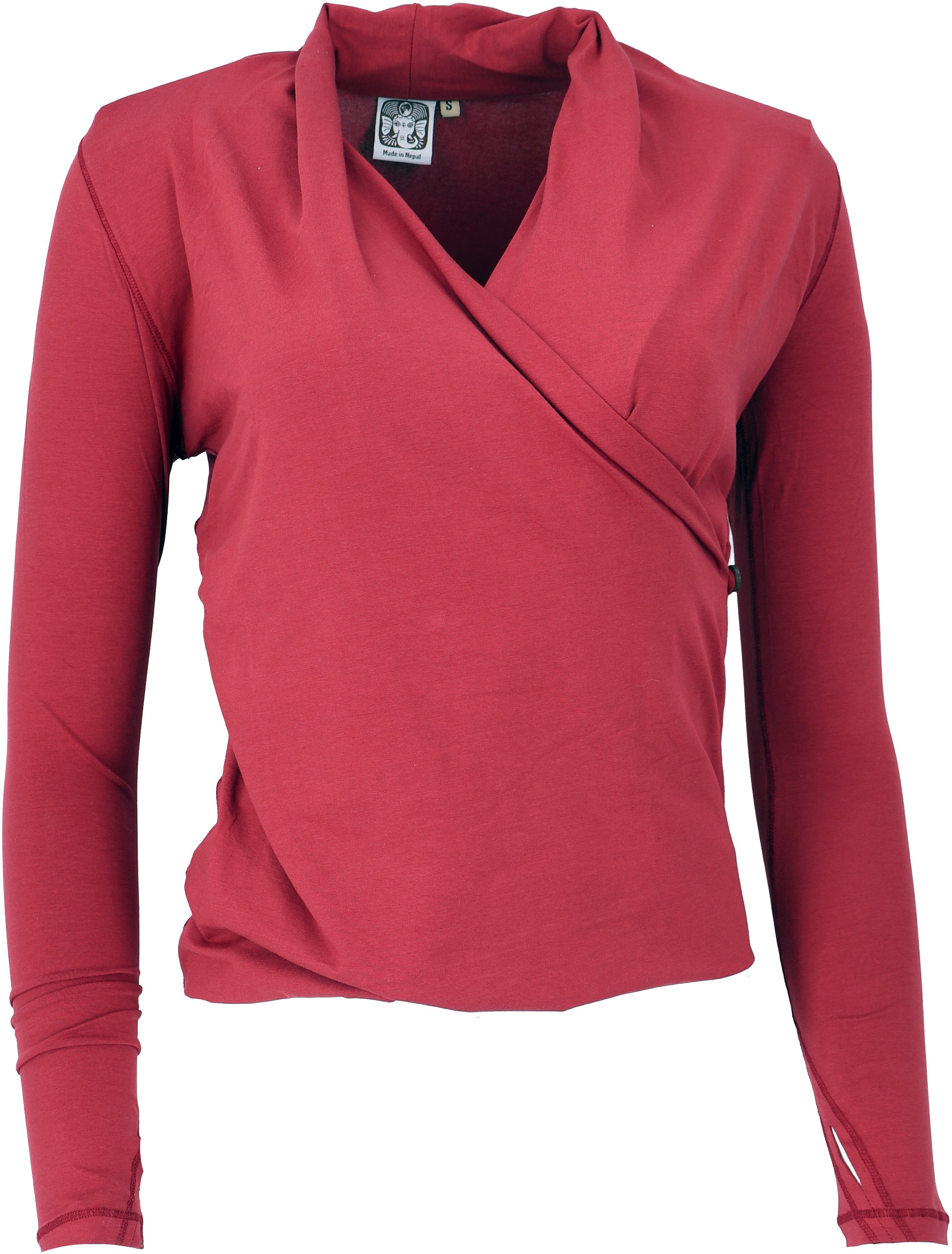 Guru-Shop Longsleeve Langarmshirt im Wickellook mit Daumenloch,.. alternative Bekleidung